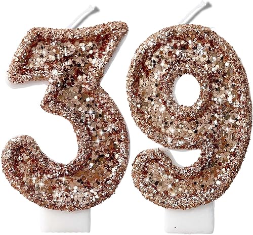 Miniatura 359 de Velas de números con purpurina de oro rosa de 2.8 pulgadas, muchos colores, regalos de cumpleaños de 22 años, velas de cumpleaños, velas de números