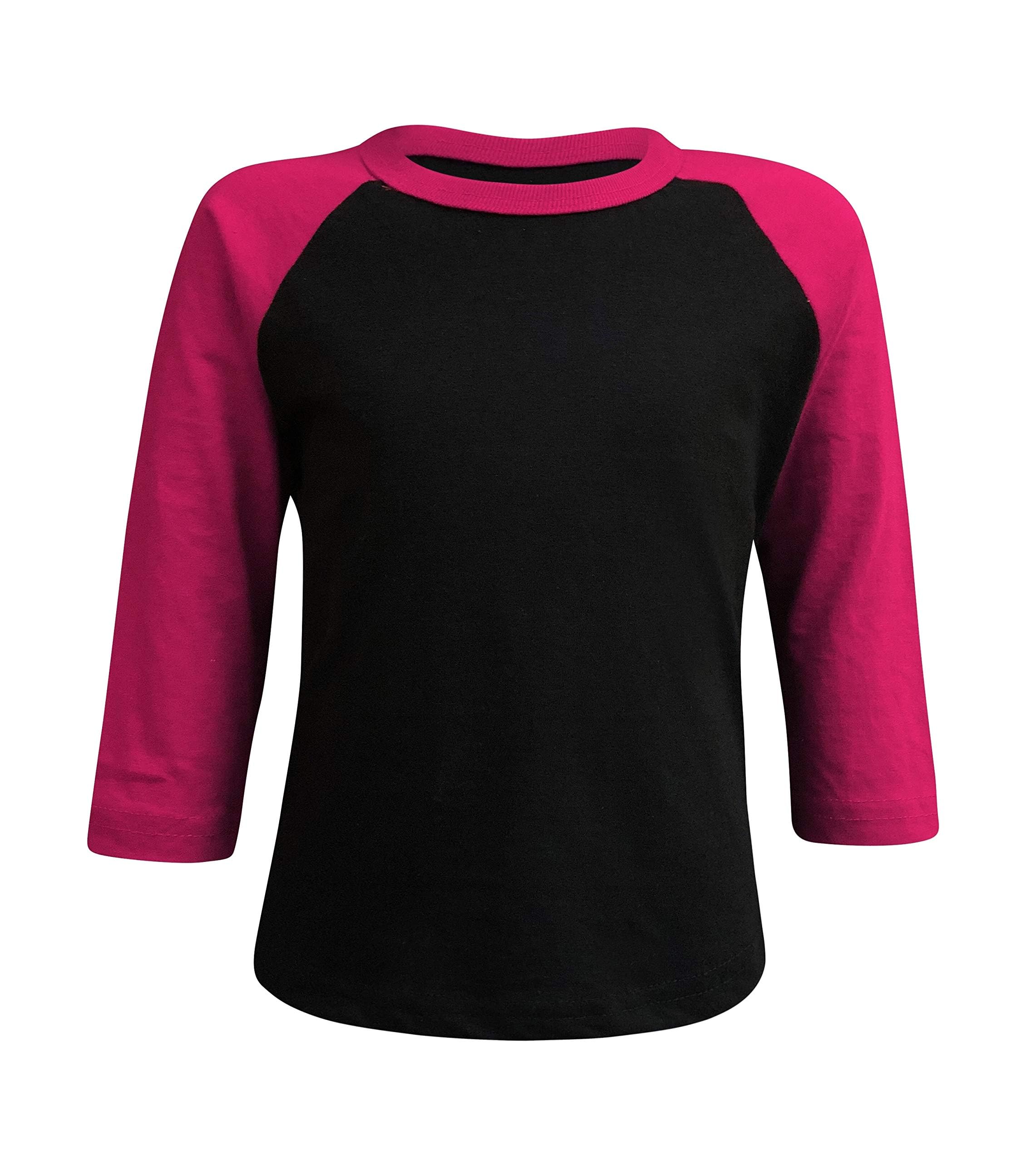 ILTEX Kids & Youth Baseball Raglan T-Shirt 3/4 Sleeve Infant Toddler Youth Athletic Jersey Sports Casual (20+ Colors) (Y-Medium, Black/Hot Pink)