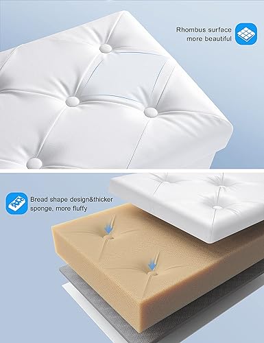Miniatura 7 de Nicehill Otomana de almacenamiento con patas de madera, otomana blanca de 30 pulgadas, otomana de piel sintética con almacenamiento para sala de