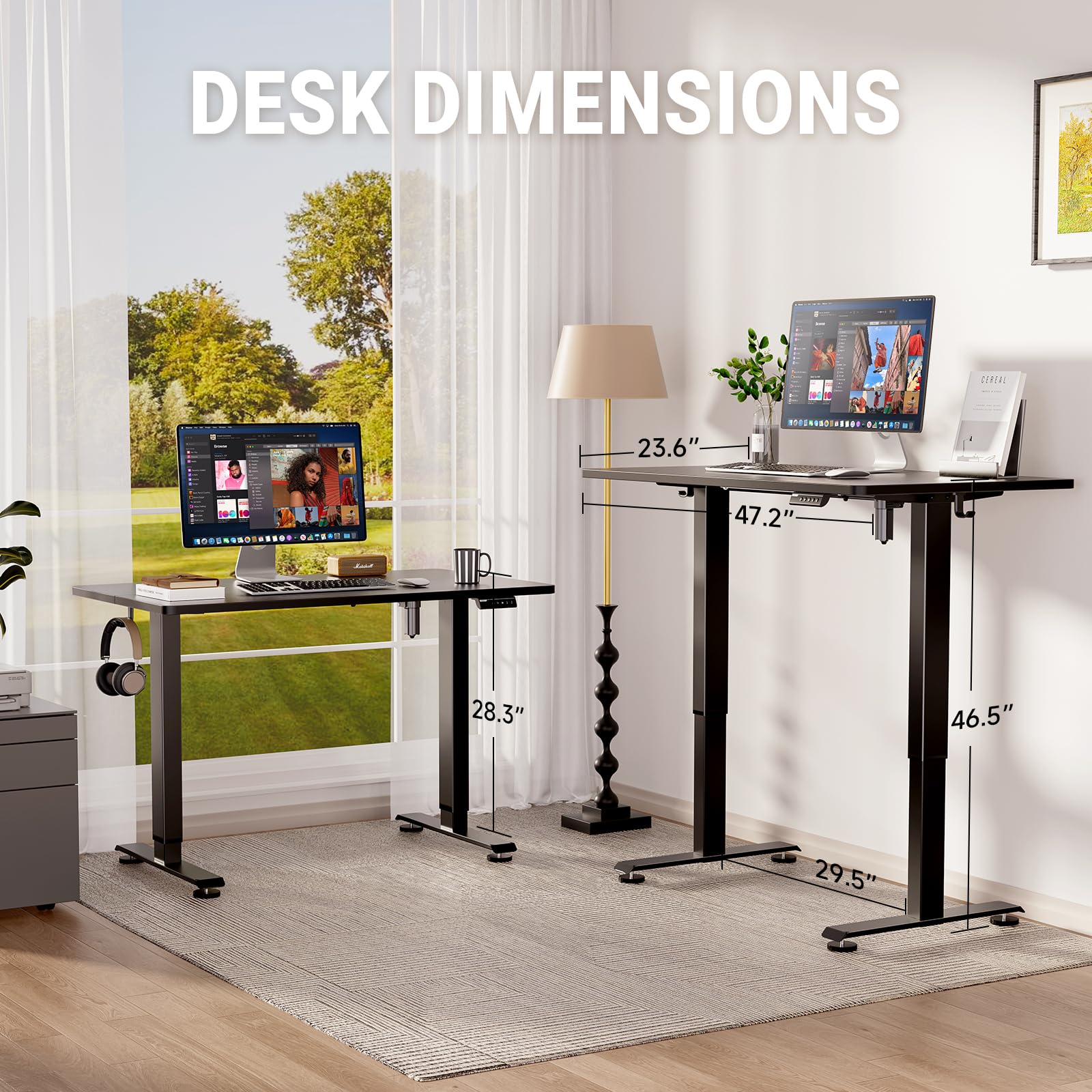 Veken 47 2 Standing Desk Adjustable Height Office Desk with Wood Desktop Computer Table for Home Work Study — view 3