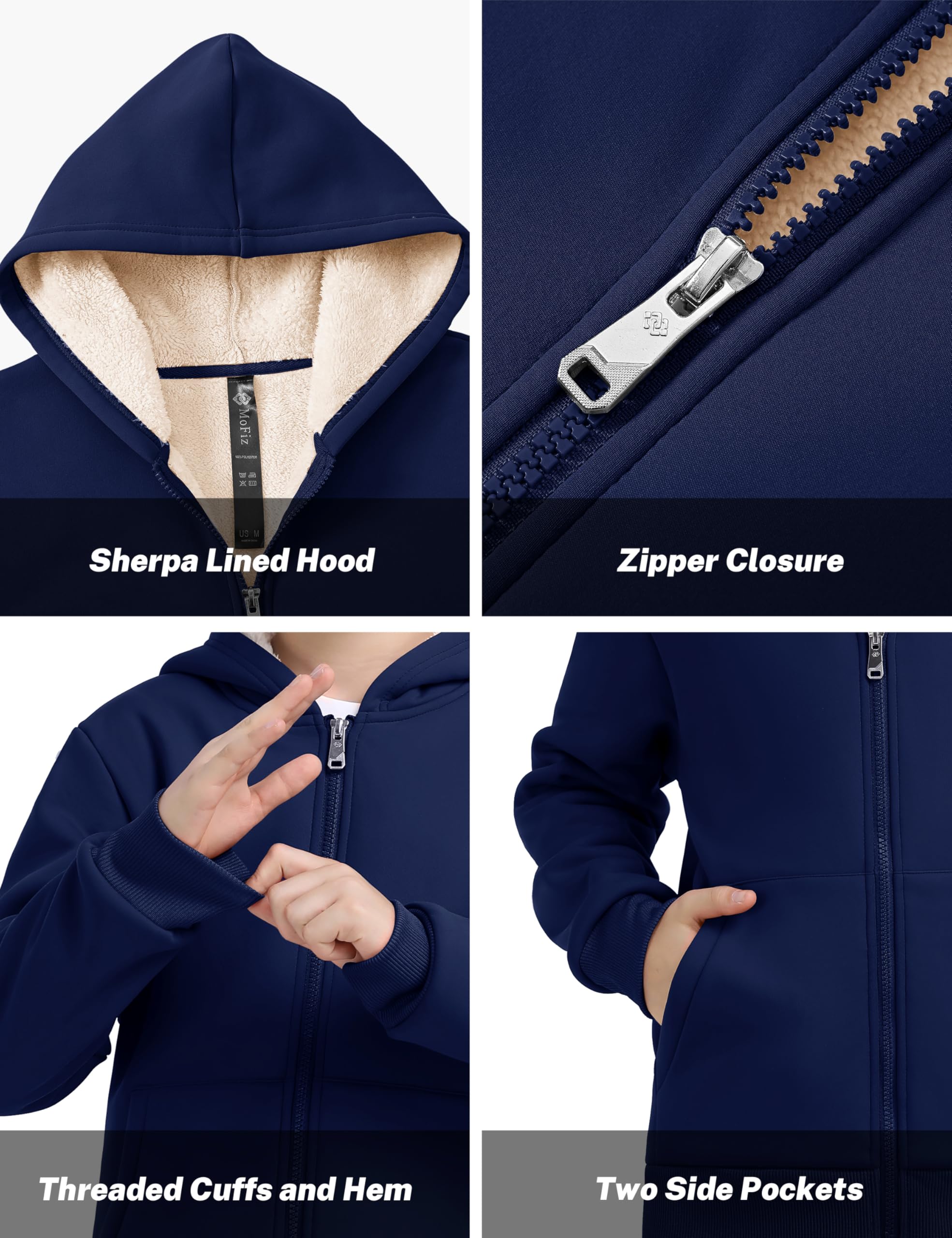 MoFiz Sudadera con Capucha Niños Invierno Chaqueta de Forro Polar Cálido Abrigo de Manga Larga con Cremallera y Bolsillos