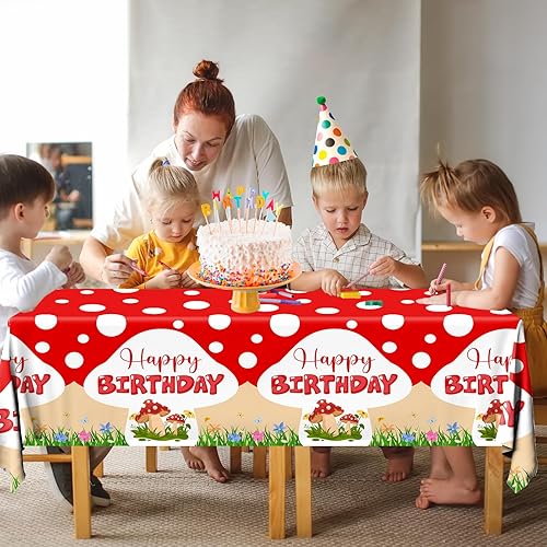 Miniatura 4 de Decoraciones de cumpleaños de hongos  Mantel de 3 piezas, suministros de plástico para fiestas y decoraciones para niñas
