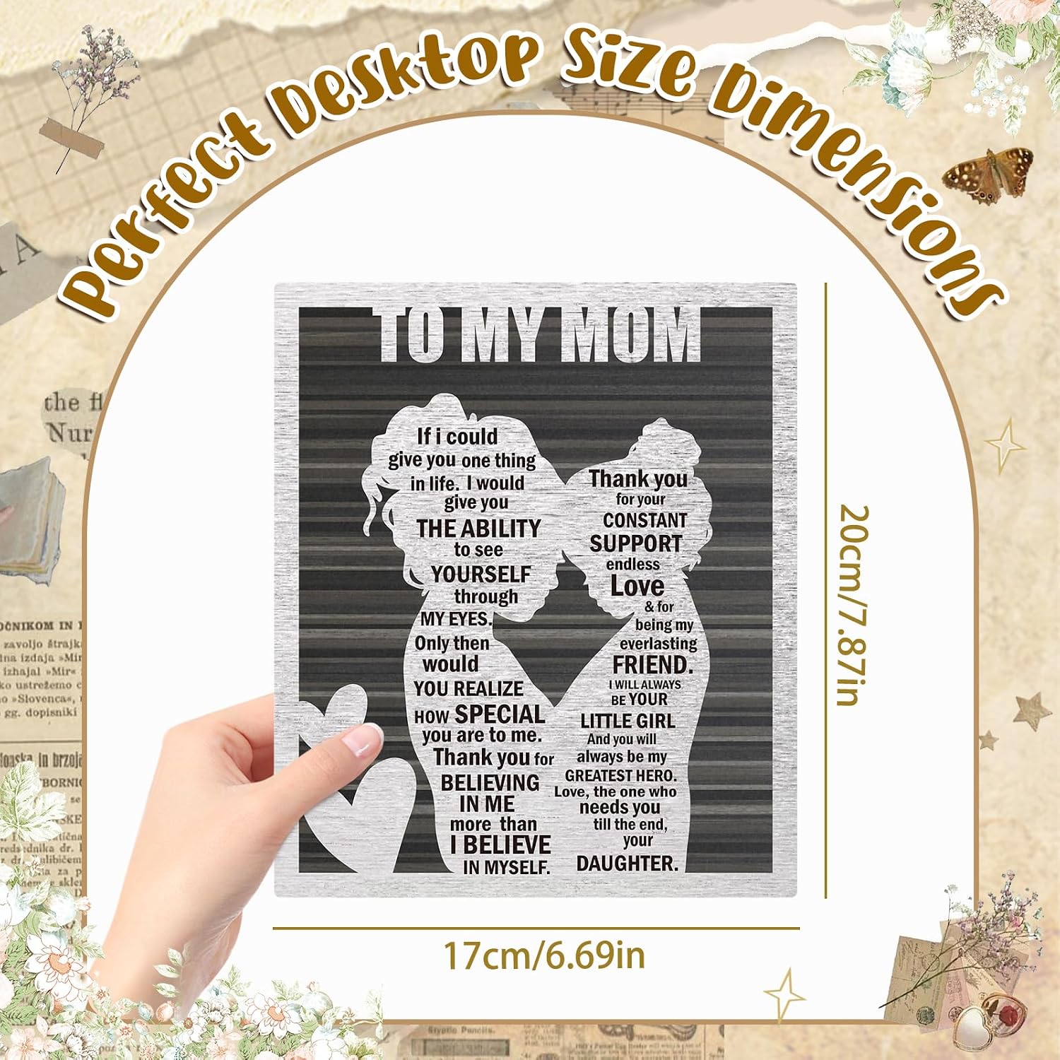 Sentimental Mom Gifts for Mother’s Day from Daughter- Rustic Mom and Daughter Hug Wood Sign, Best Bonus Mama Step Mother in Law Birthday, Easter, Valentines