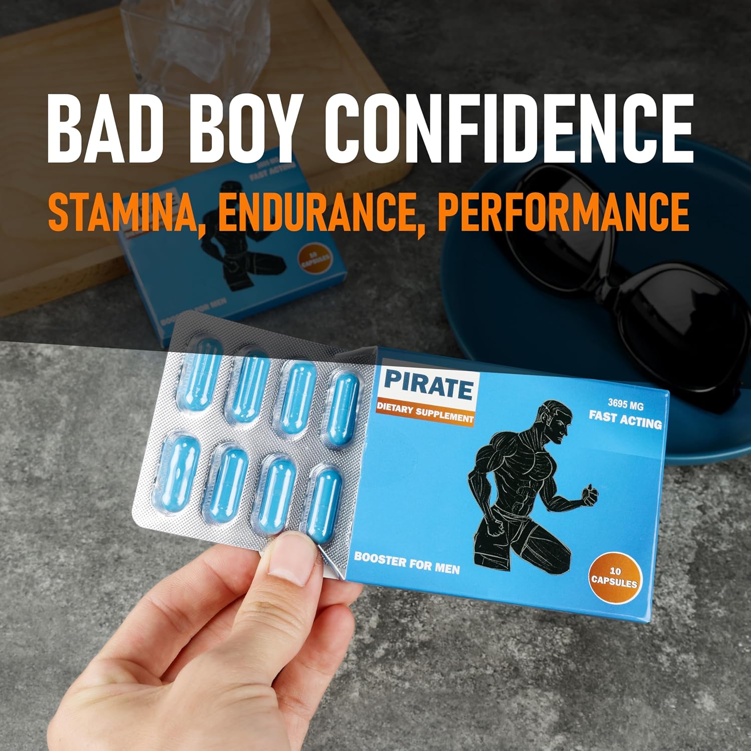 Pirate Fast-Acting Performance Enhancer for Men – Optimized Herbal Energy & Stamina Formula with Horny Goat Weed, Maca, Tongkat Ali, Magnesium, L-Arginine & Vitamin B6 – Vitality & Endurance Support