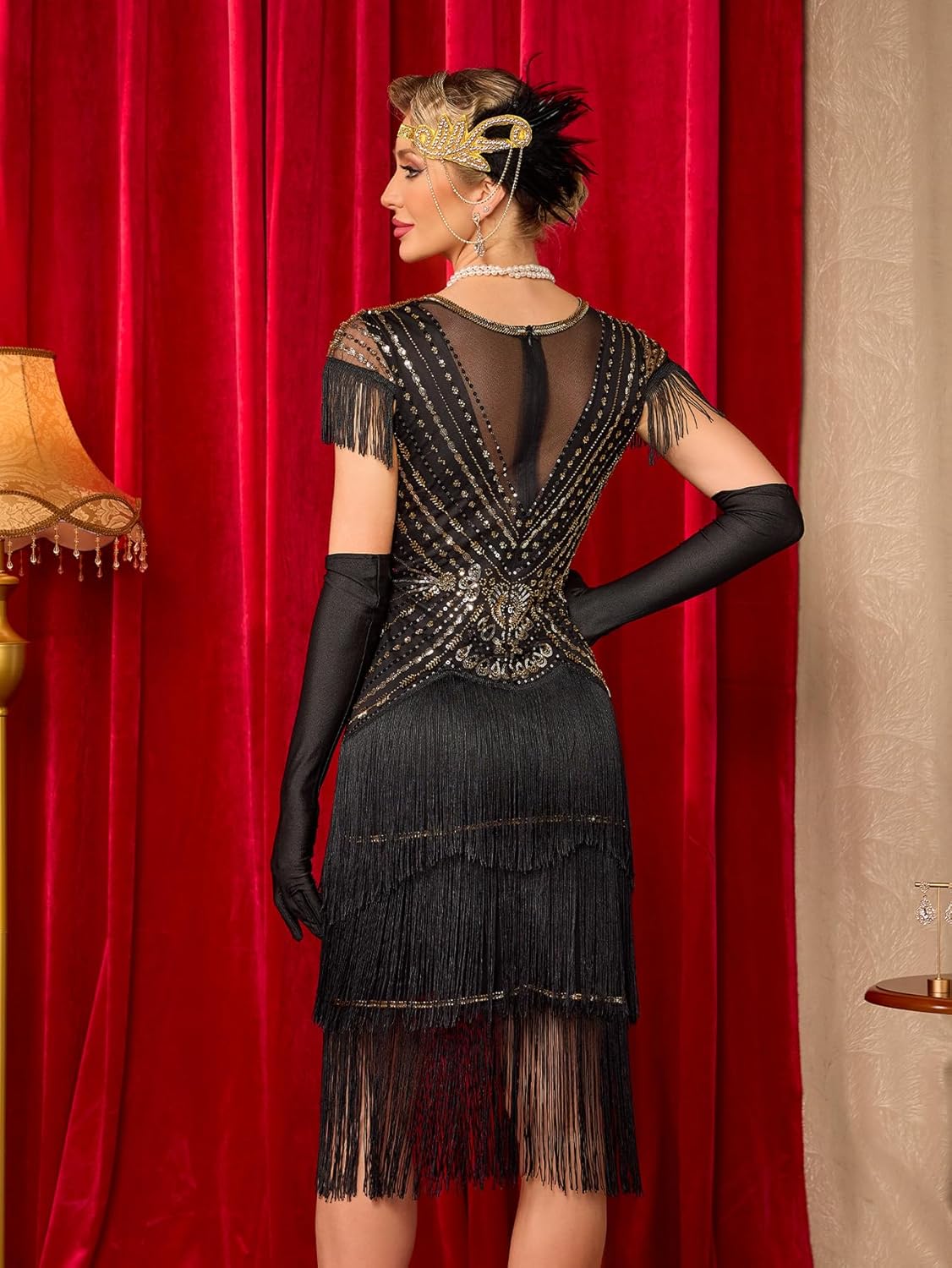 Flapper Dresses 1920s Dresses for Women,Crew Neck Great Gatsby Dresses with Sleeve Roaring 20s Dress for Harlem Nights - Image 3