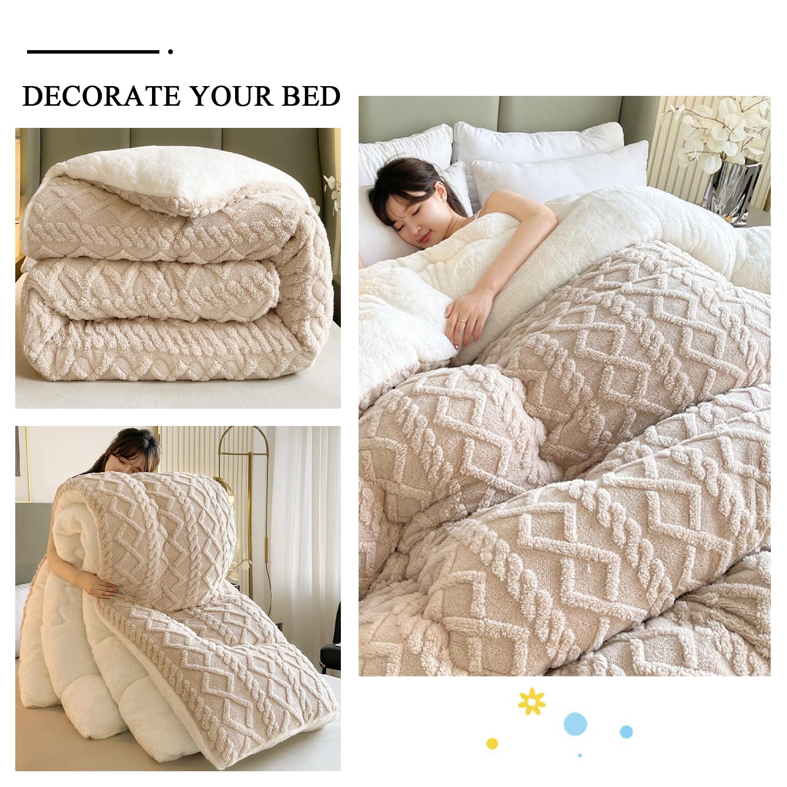 Edredón Invierno Extra Suave Gruesa Cálido Borreguito Esponjoso Edredón Cama Cálido y Transpirable Reversible Edredones para Las 4 Estaciones