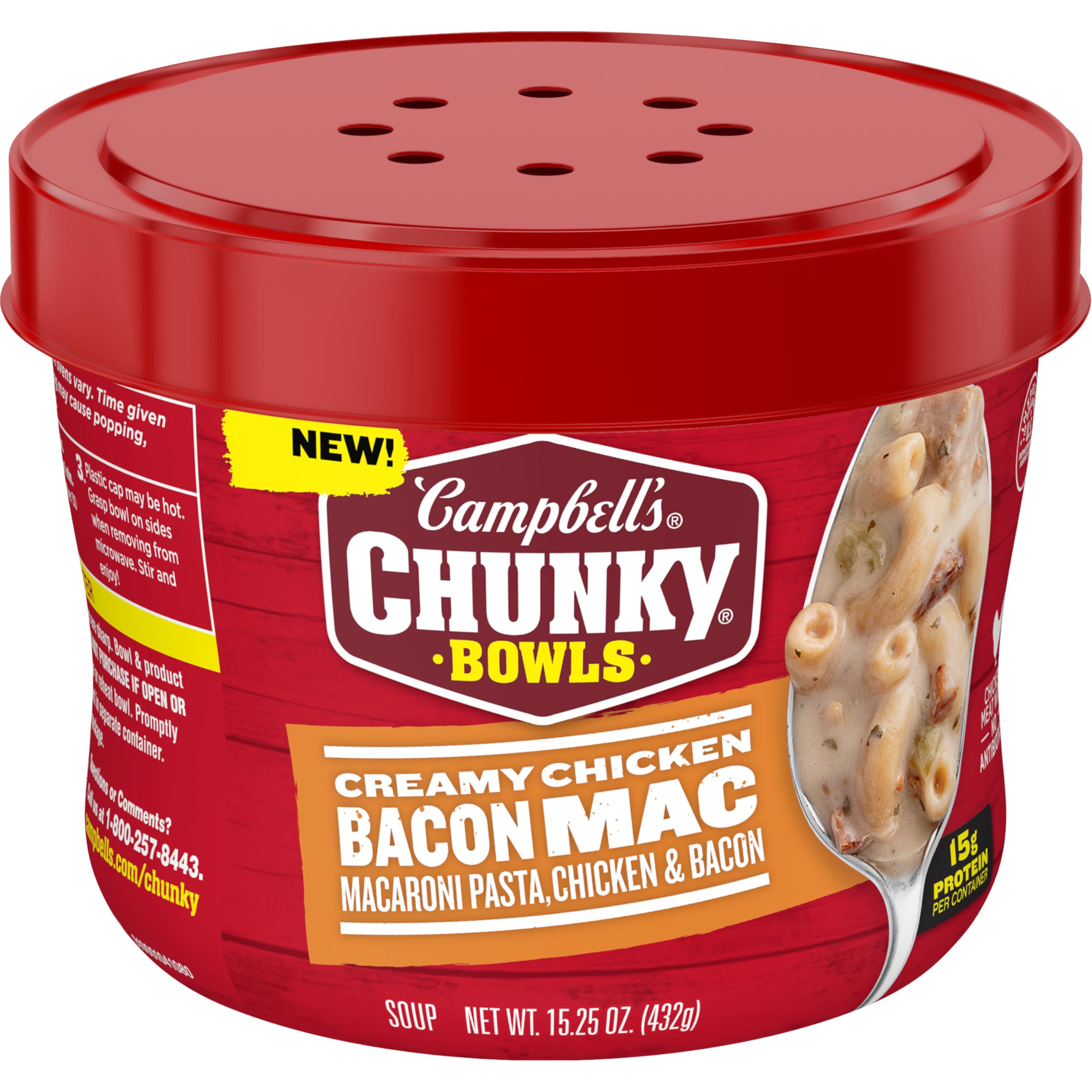 Campbell’s Chunky Soup, Creamy Chicken Bacon Mac, 15.25 oz Microwavable Bowl