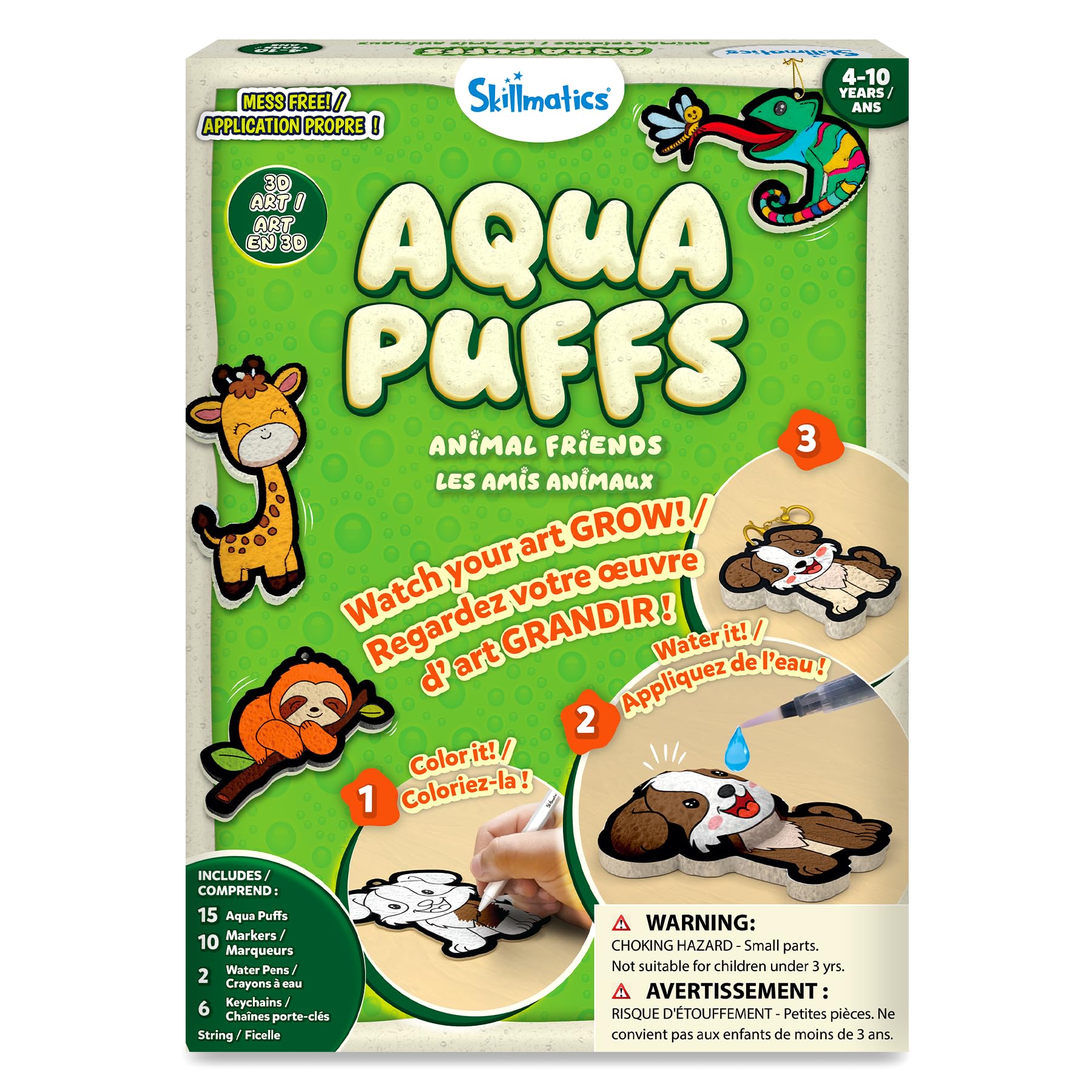 Skillmatics Aqua Puffs - 3D Art Kit, Animals, Mess-Free Paint by Number Craft for Kids, DIY Color & Inflate Activity, Travel & Creative Gift for Girls & Boys Ages 4, 5, 6, 7, 8, 9, 10