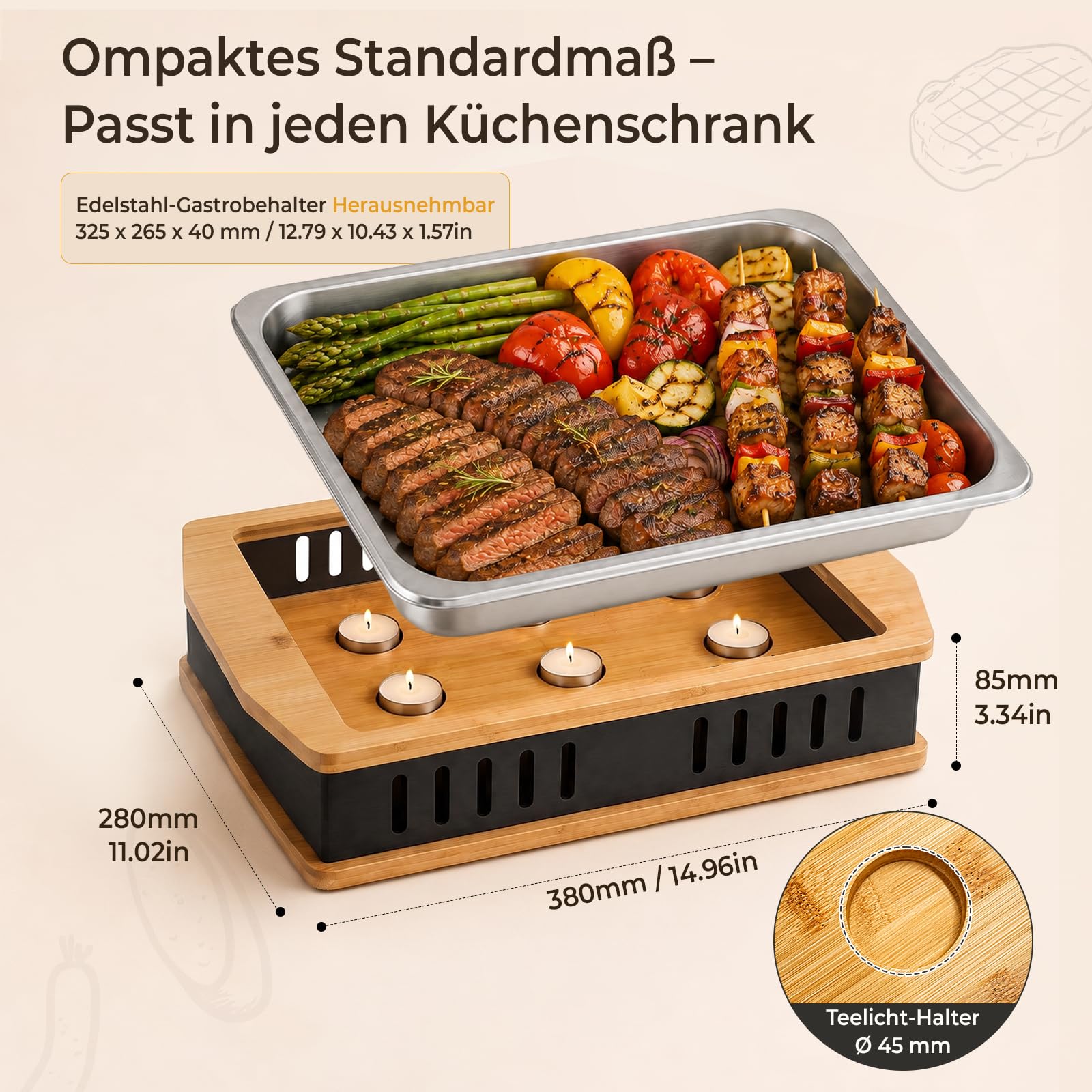 Speisenwärmer mit Teelicht – BBQ-Board für Grillpartys