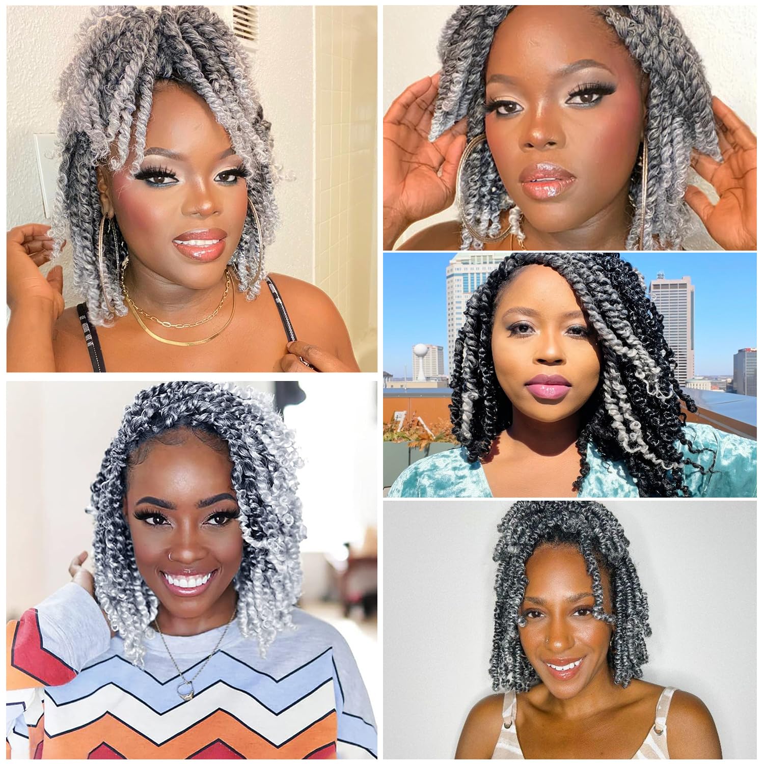 8 Inch Passion Twist Crochet Hair for Black Women 8 Packs Pre-twisted Passion Twists Crochet Braids Hair Pre-looped Bohemian Twist Synthetic Braiding Hair Extensions (12Strands/pack;TGrey#)