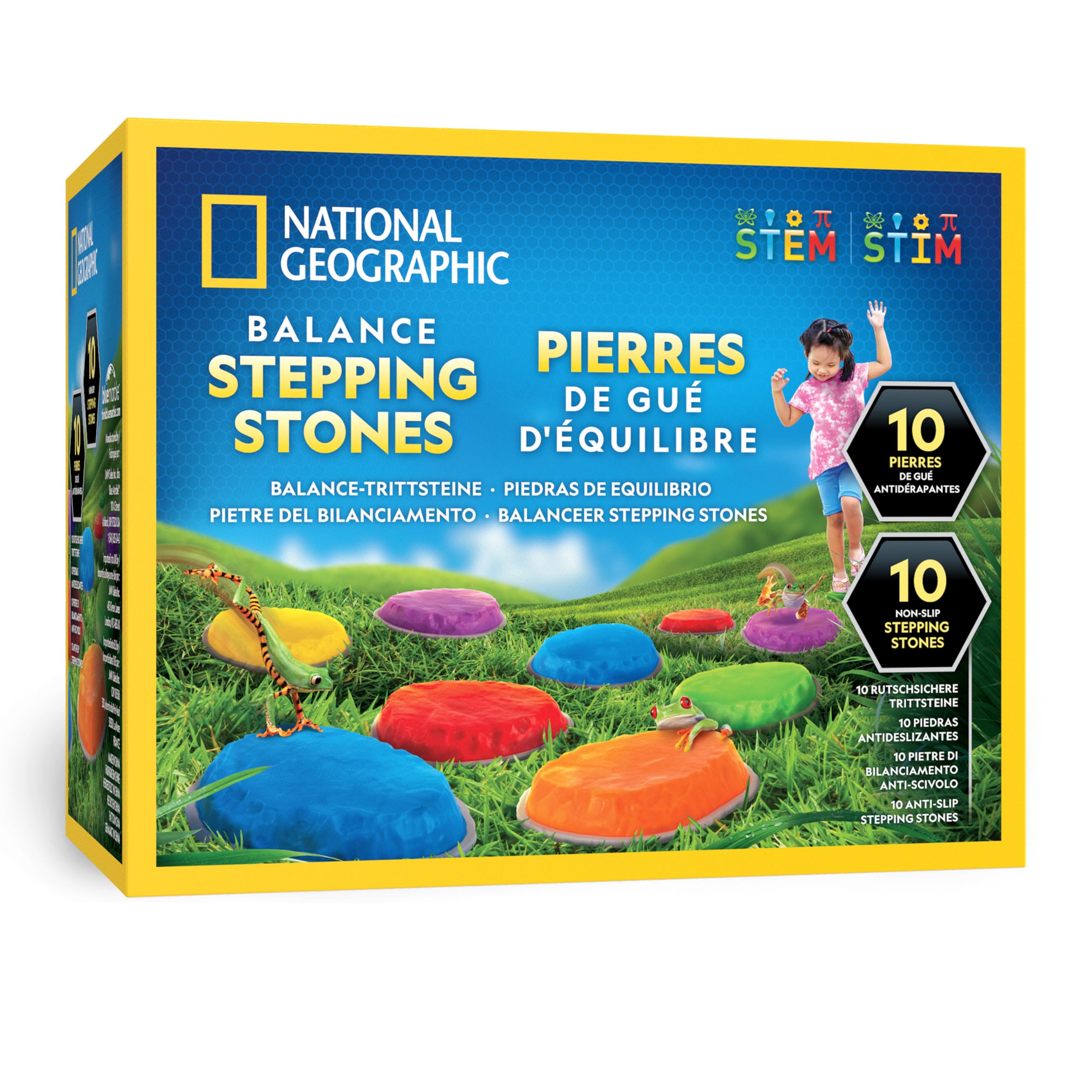 Blue Marble National Geographic Pietre per Equilibrio Bambini - 10 Pietre Antiscivolo Resistenti per Sviluppare Coordinazione e Abilità Motorie