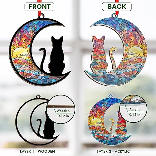 Miniatura 4 de Adornos de Navidad para amantes de los gatos, adorno de Navidad de doble capa para decoración de árboles, regalos para amantes de los gatos negros