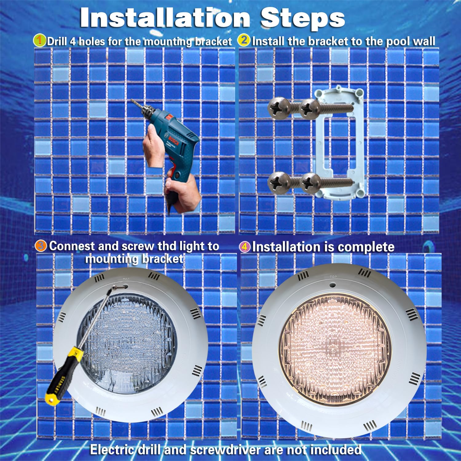 B·LED BARCELONA LED - Foco LED para piscina de superficie 12V AC - 24W - Sumergible - IP68 - Blanco Cálido