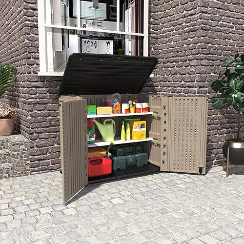 Miniatura 4 de KINYING Cobertizo de almacenamiento para exteriores, caja de almacenamiento horizontal impermeable para jardín, patios, patios, puertas de apertura