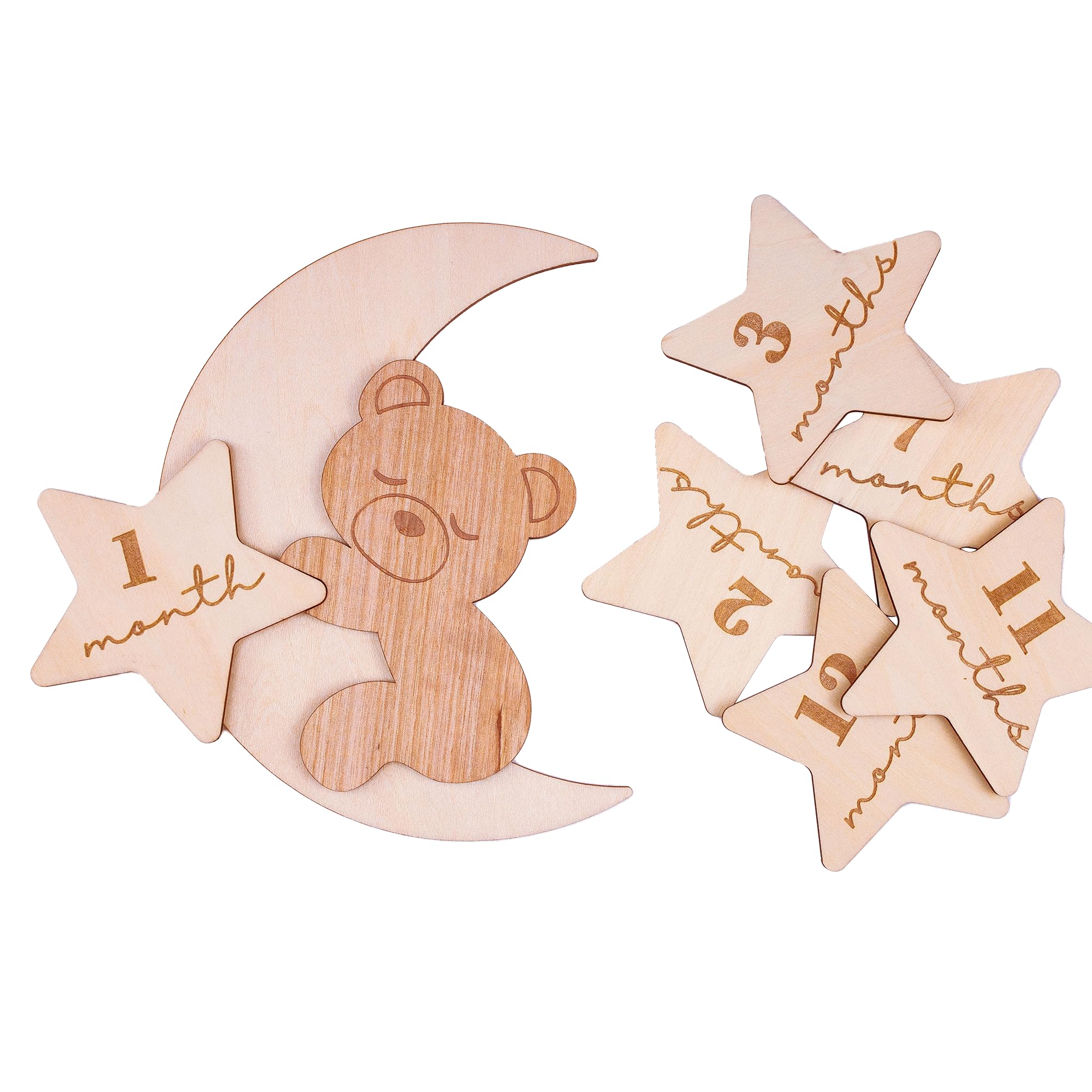 Teddy Bear Baby Monthly Milestone, Wooden Baby Milestone Signs, Monthly Milestone Wood Discs, Baby Milestone Discs, Baby Photo Props Cards Interchangeable Number Set of 12 for Baby Growth Recording