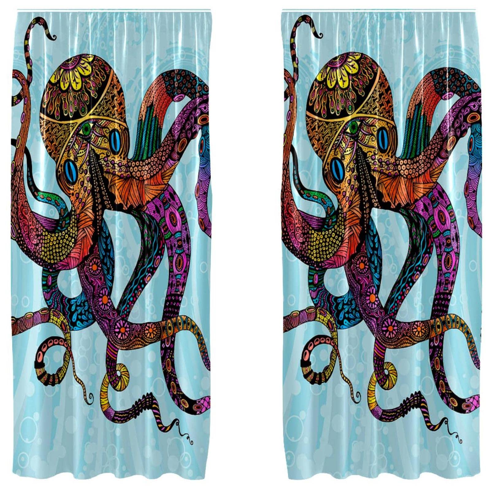 Rideaux pieuvre colorée bleu océan finitions luxe salon 213cm