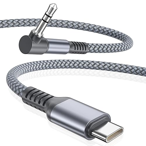 Elebase Cable auxiliar para iPhone 17 16 16e de 4 pies, cable auxiliar USB C de 90 grados, cable auxiliar de audio tipo C a ángulo recto de 3.5mm