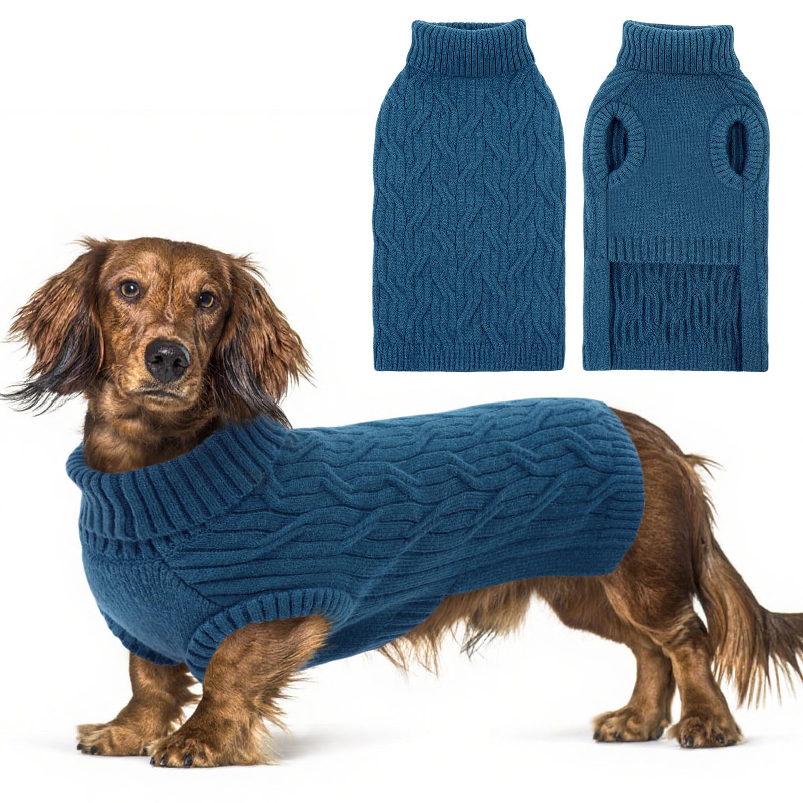 Pull Chien Grande Taille Col Roulé Lévrier Bulldog Bleu L