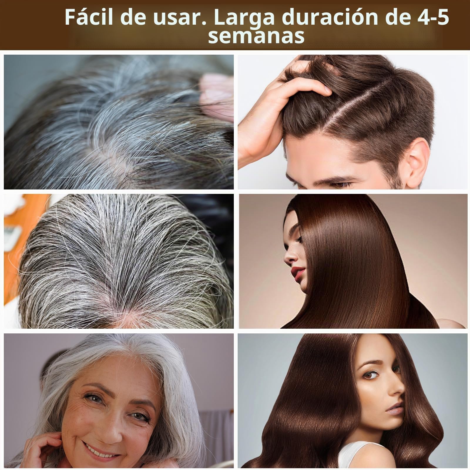 Hair Dye Shampoo 3 en 1 Cubre Canas, Brown Hair Dye Shampoo 3 en 1,Hair Color, Champú de Color Para el Cabello Instantáneo,Cobertura De Canas En Minutos para Hombres y Mujeres (Marrón)
