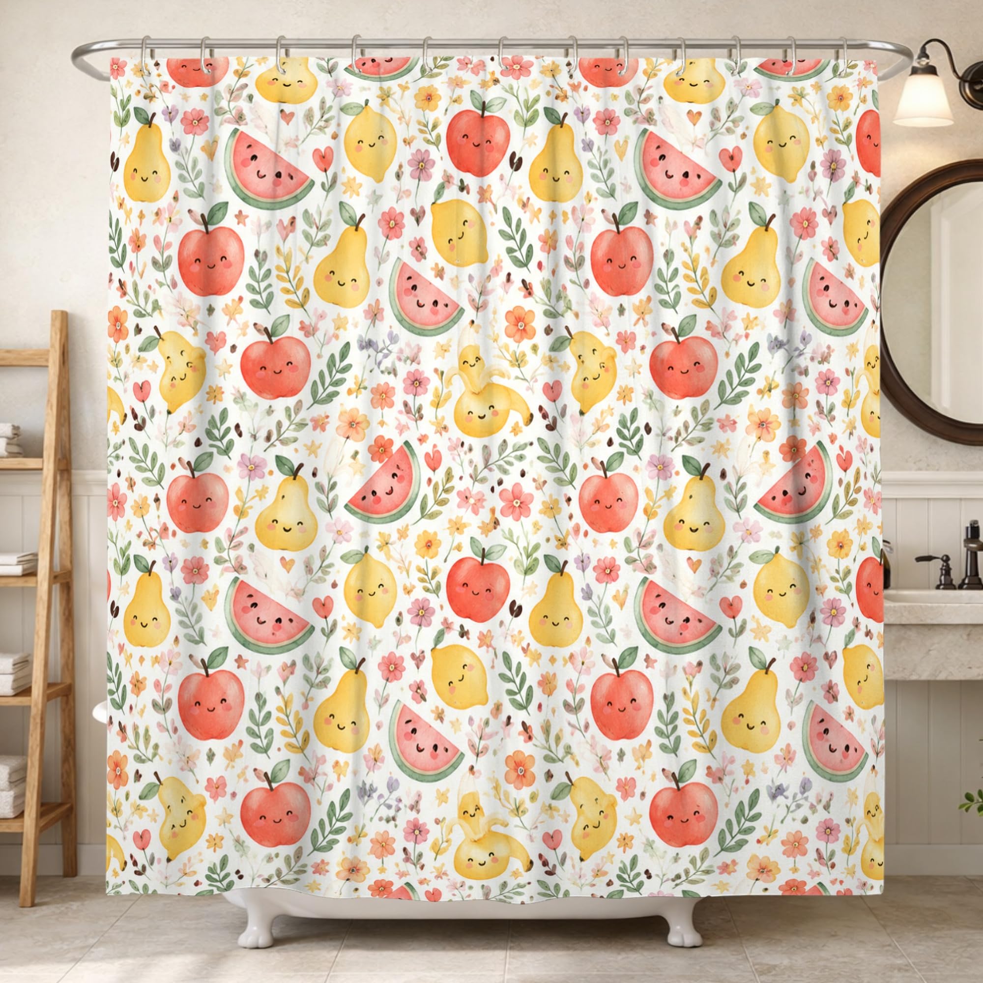 Rideau de douche pastèque en polyester haut de gamme motif fruits rouge et poire