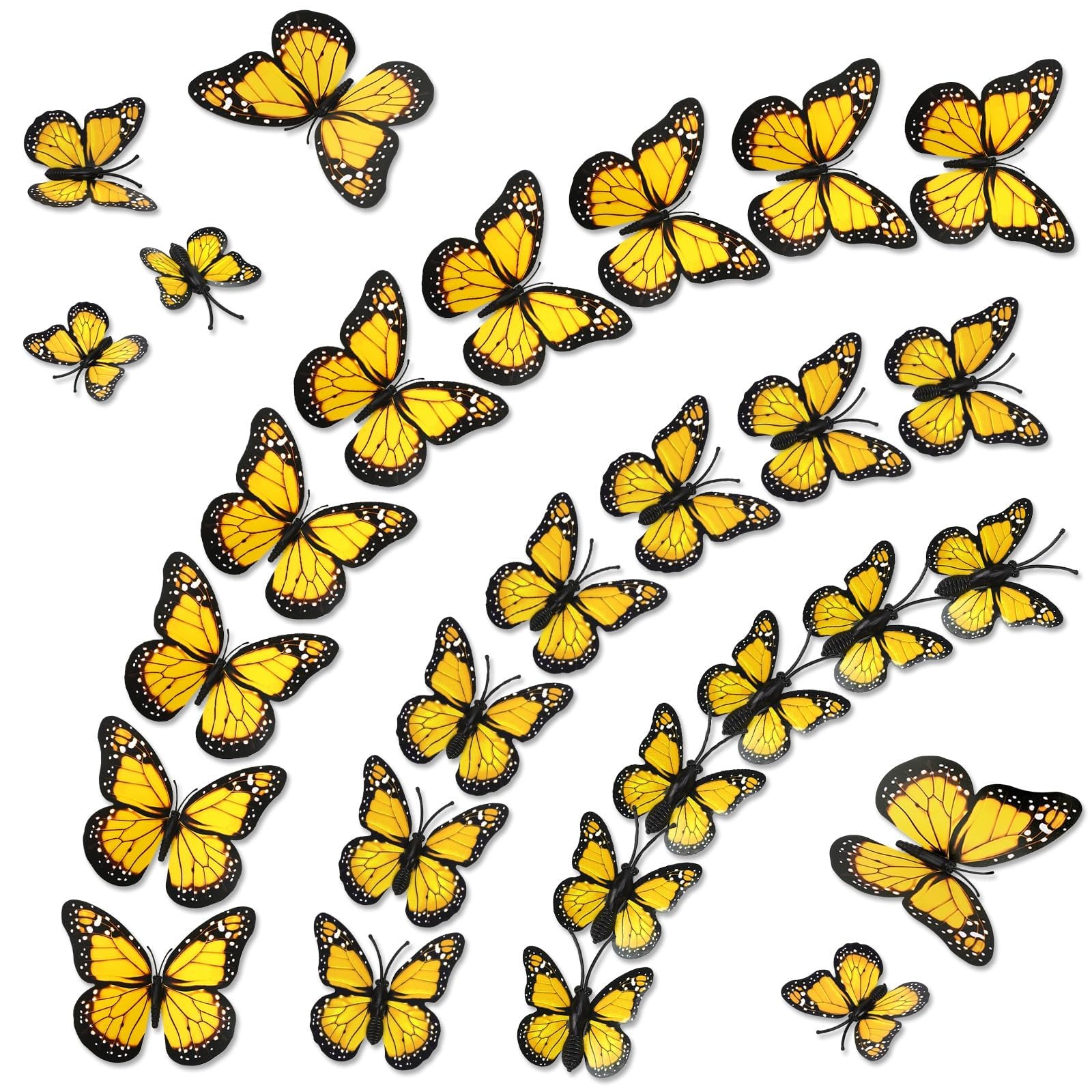 60 Pcs Yellow Artificial Monarch Butterfly Wall Decor