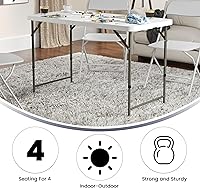 Vista 5 de Flash Furniture 4' Rectangular Plastic Folding Event Table with Adjustable Legs and Carrying Handle, Bi-Fold Portable Banquet Table for