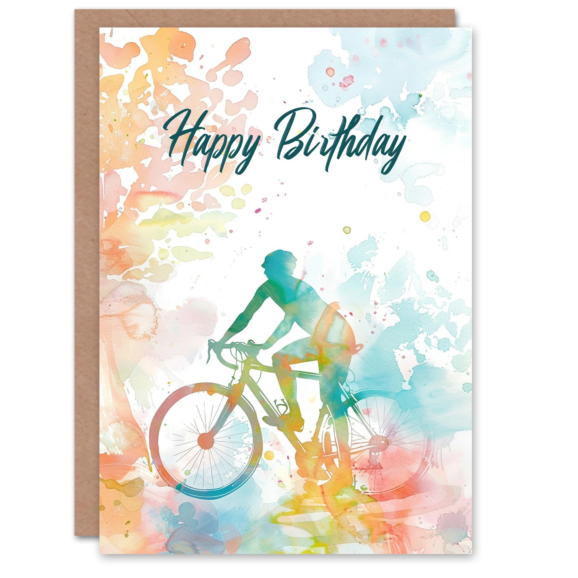 Artery8 Cyclist on Bicycle Soft Colourful Watercolour Blank For Him Or Her Art Birthday Card