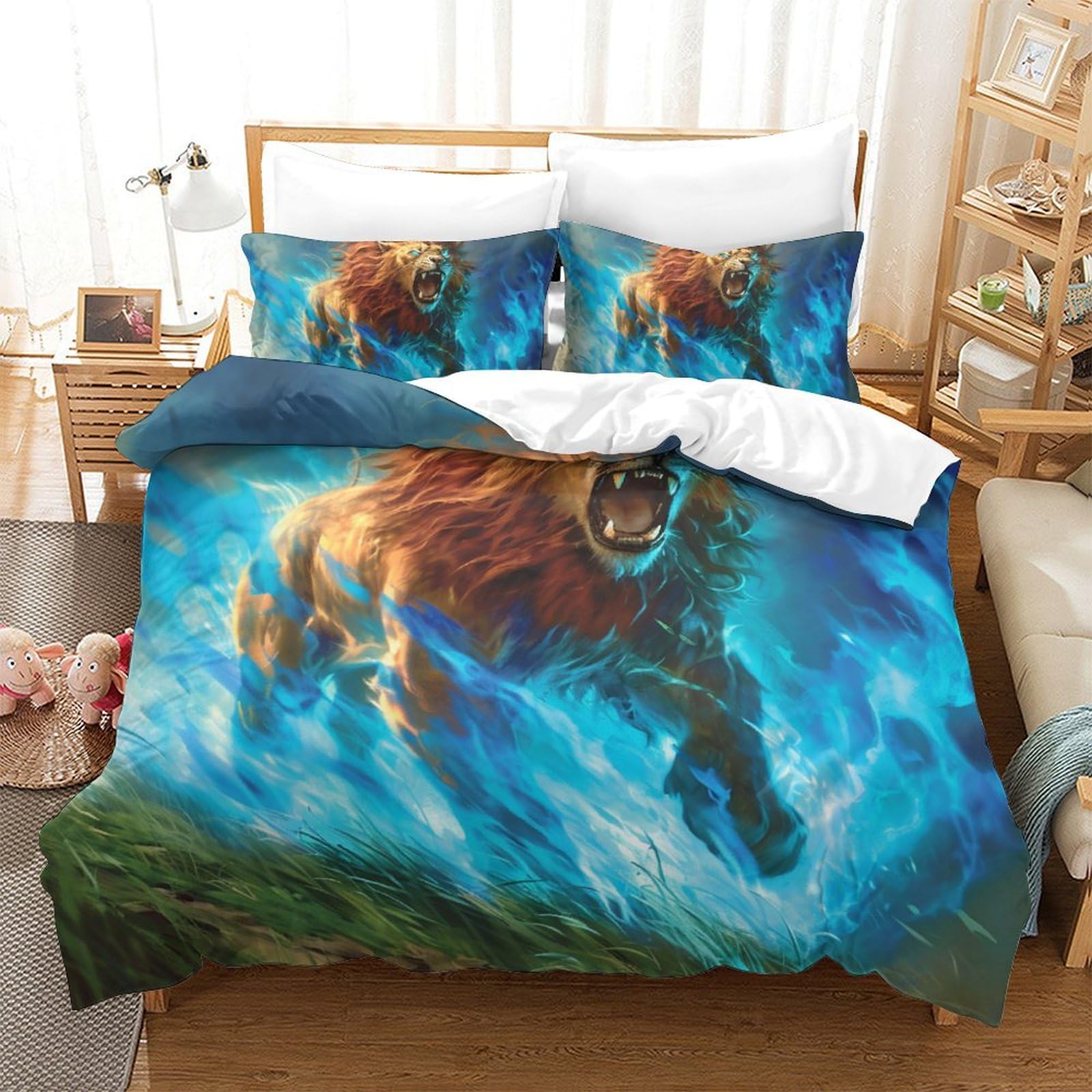 Housse de couette Lion parure de lit 220x240cm pour transformer l'ambiance d'une chambre d'ado