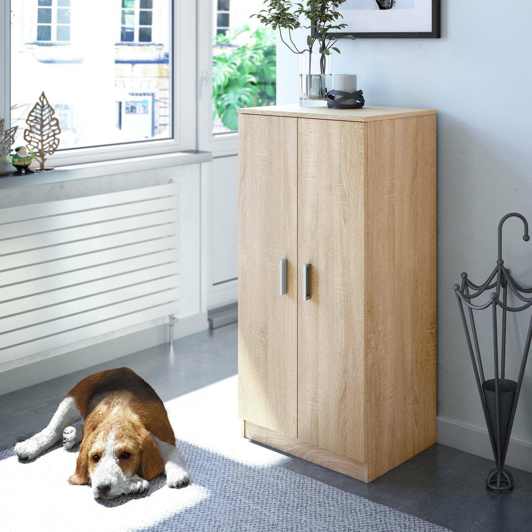 Dmora - Armadio scarpiera 2 Ante + 7 Scomparti Legno Rovere cm. 108 x 55 x 36, UNICO