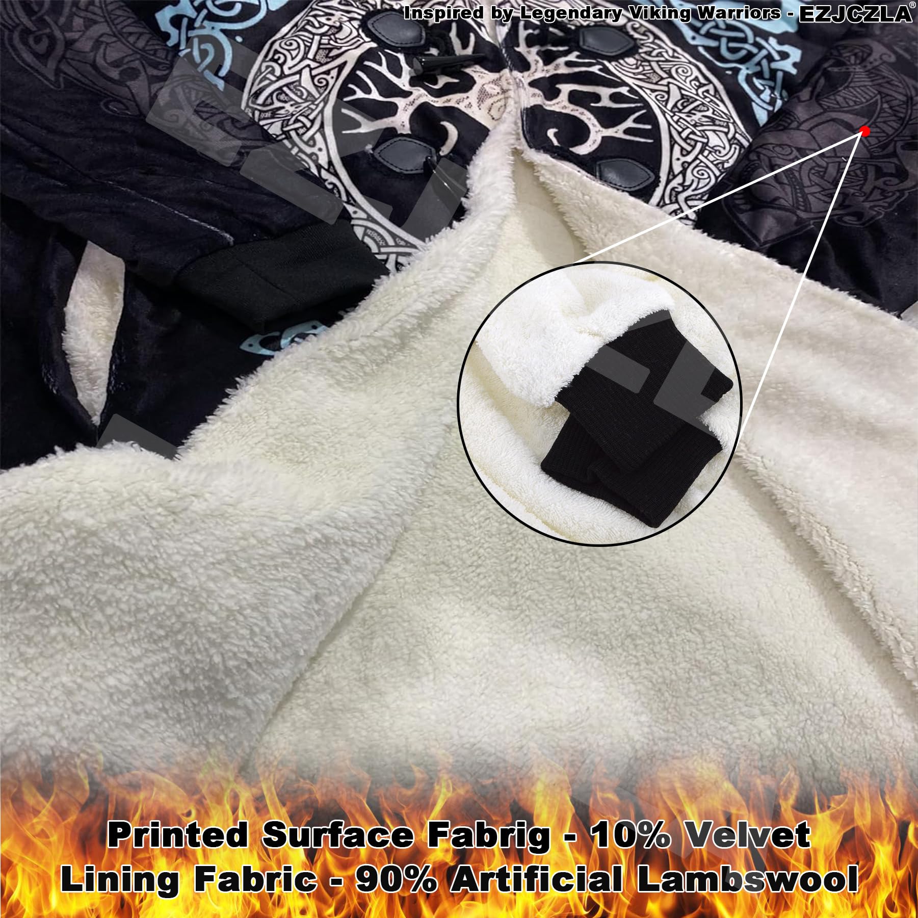 Cappotto Invernale Uomo con Iconografia di Huginn e Muninn, Giacca a Vento Vichingo Ultra Morbida - Giubbotto in Lana Mista, Ideale per Rievocazioni e come Regalo a Tema Norreno