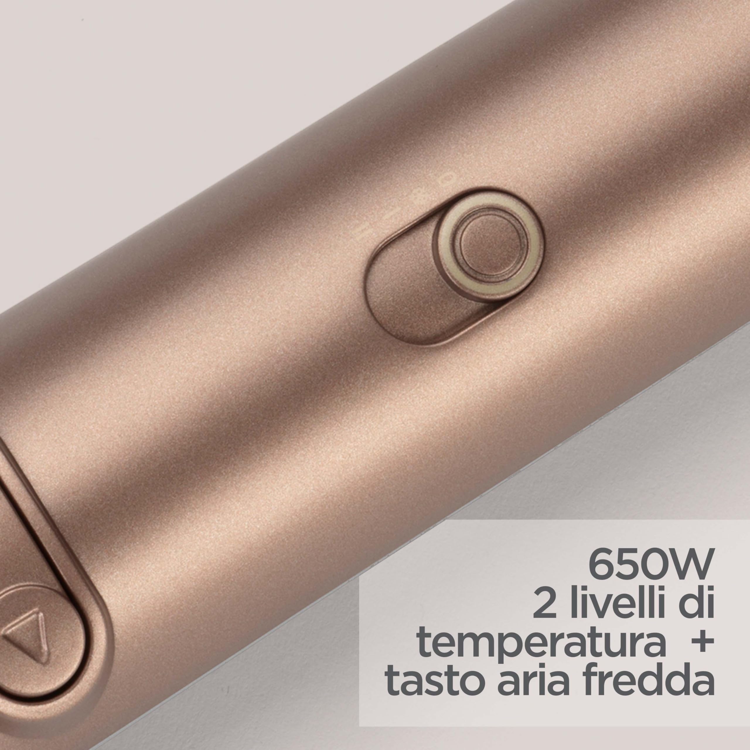 BaByliss Big Hair Dual Spazzola ad aria rotante, funzione ionica, 2 accessori spazzole da 50mm e 40mm, 2 direzioni di rotazione, 2 temperature + aria fredda, nero e oro, AS952E