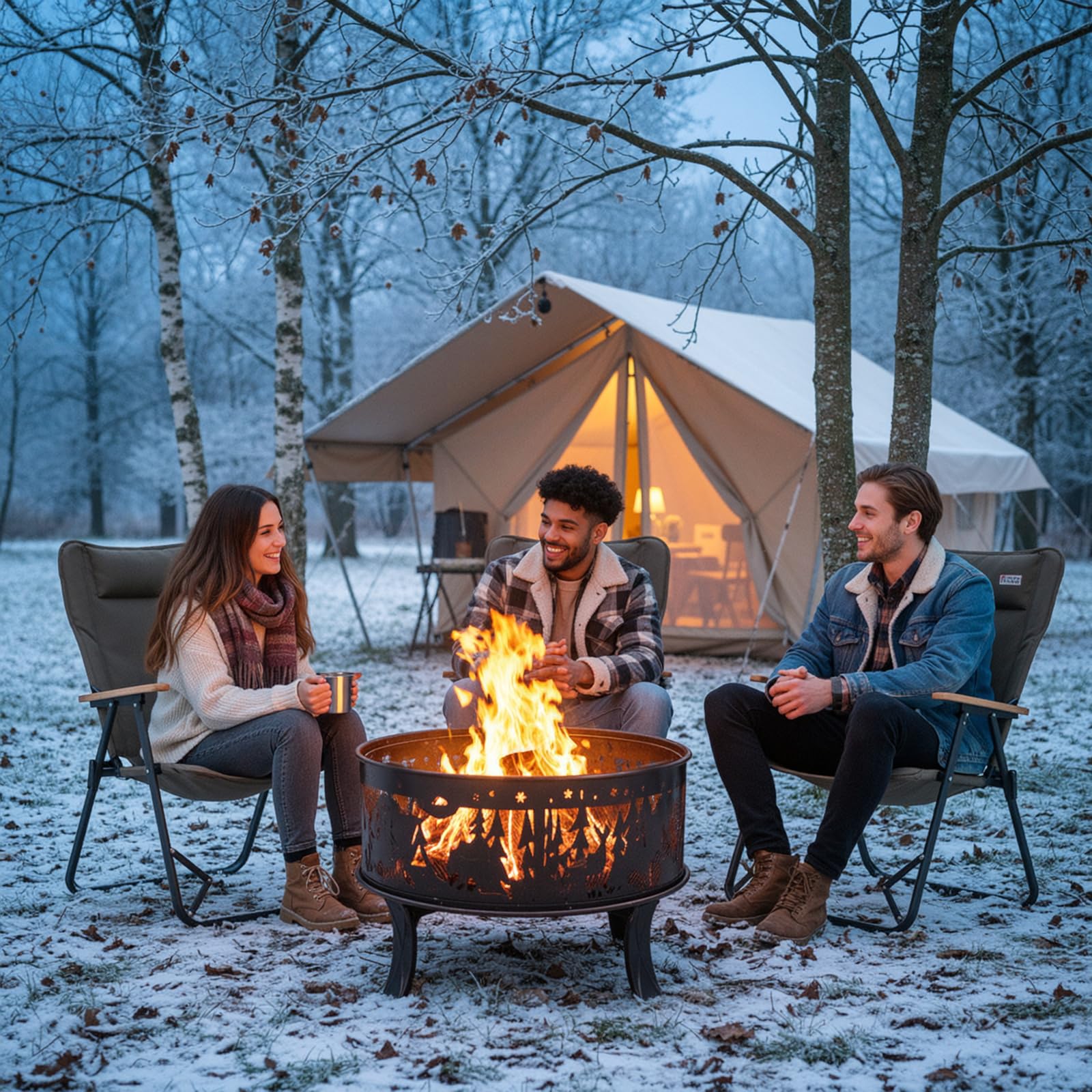 TLSUNNY Feuerschale Garten, Feuerkorb mit Funkenschutz, Feuerstelle Retro-Look, inkl,Poker & Kohlerost & 4 PCS Füße, Heizung im Winter, Stabil, Exquisites Elchmuster Ø71x65cm,für Garten,Camping,Strand | Inkl,Poker & Kohlerost & 4 PCS Füße, Heizung im Wint