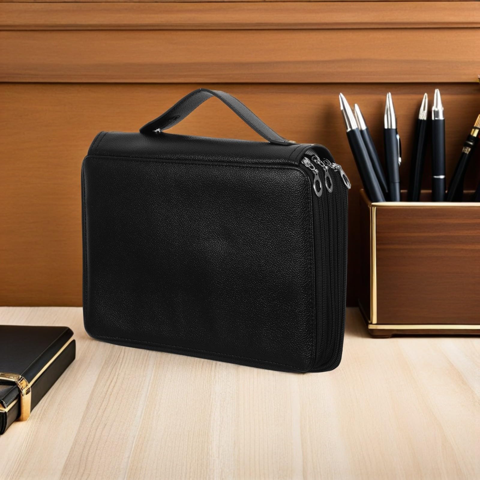 TOYANDONA Künstler Federmäppchen mit Großem Fassungsvermögen und 4 lagiger Reißverschluss Struktur Schwarzes Oxford Tuch Etui für 200 Buntstifte Robuste Aufbewahrungstasche für Büro