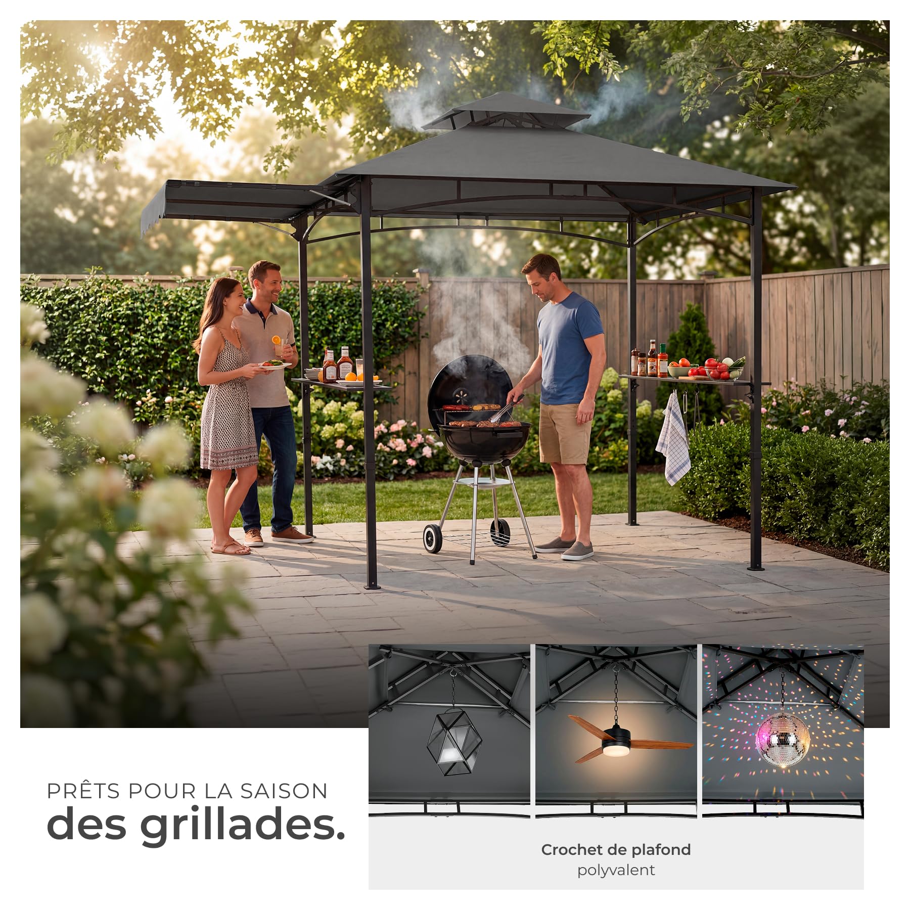 tectake® Abri de Jardin pour Barbecue Charbon, Barbecue Electrique, Plancha, Cuisine exterieure, 316x150x250 cm, Abri Barbecue Toile étanche, Protection UV, Double toiture, Résistant aux intempéries