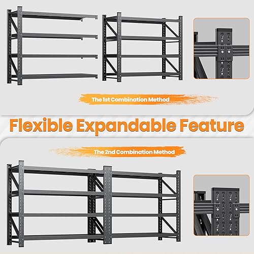 Miniatura 6 de Estantes de almacenamiento de metal resistente de 75 pulgadas de ancho, unidades de estantería de garaje de metal de 9000 libras, estante de estante