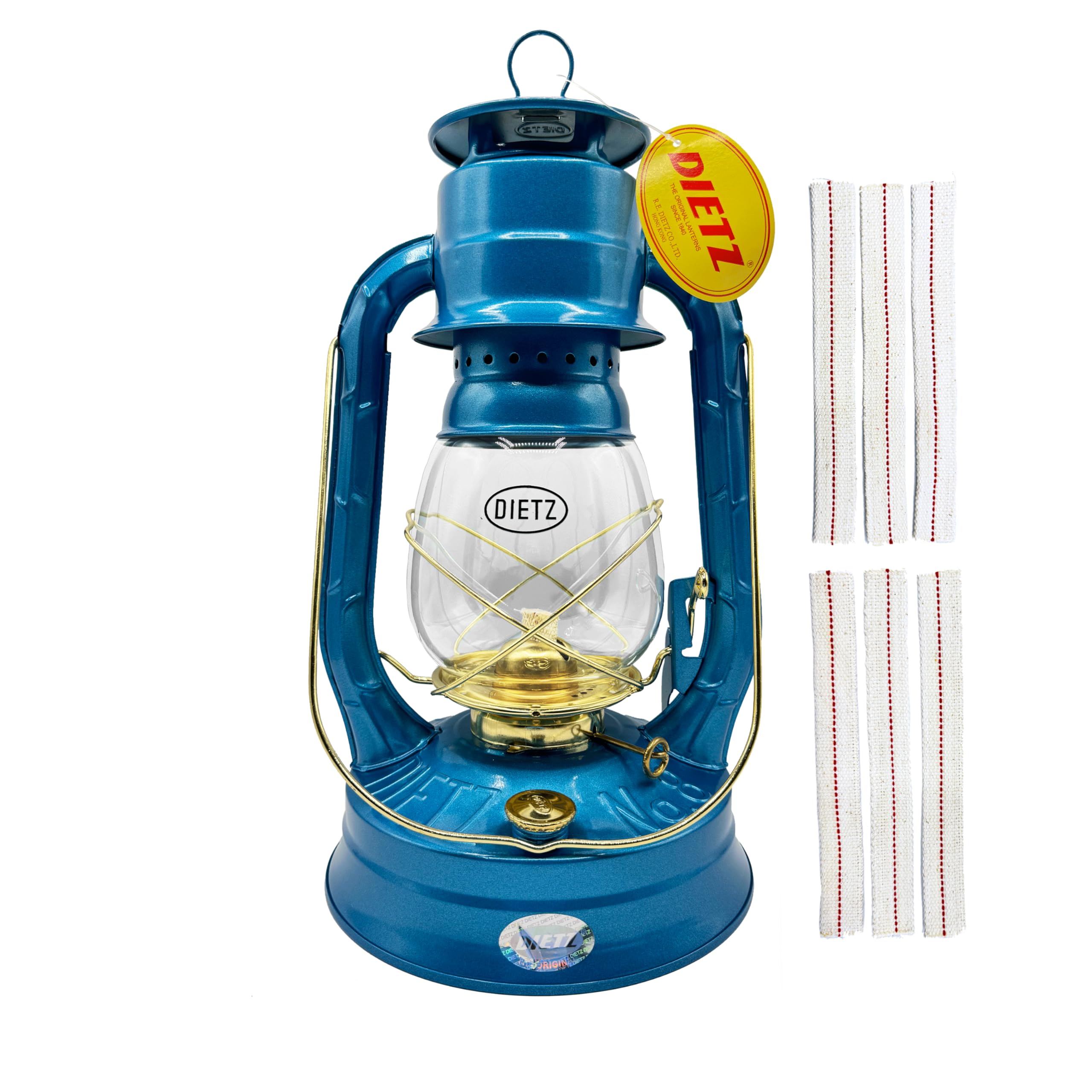Light of Mine | Dietz Air Pilot #8 Oil Burning Lantern | Kerosene Oil Lamp | Camping Lantern with Wick (Blue with Gold Trim)