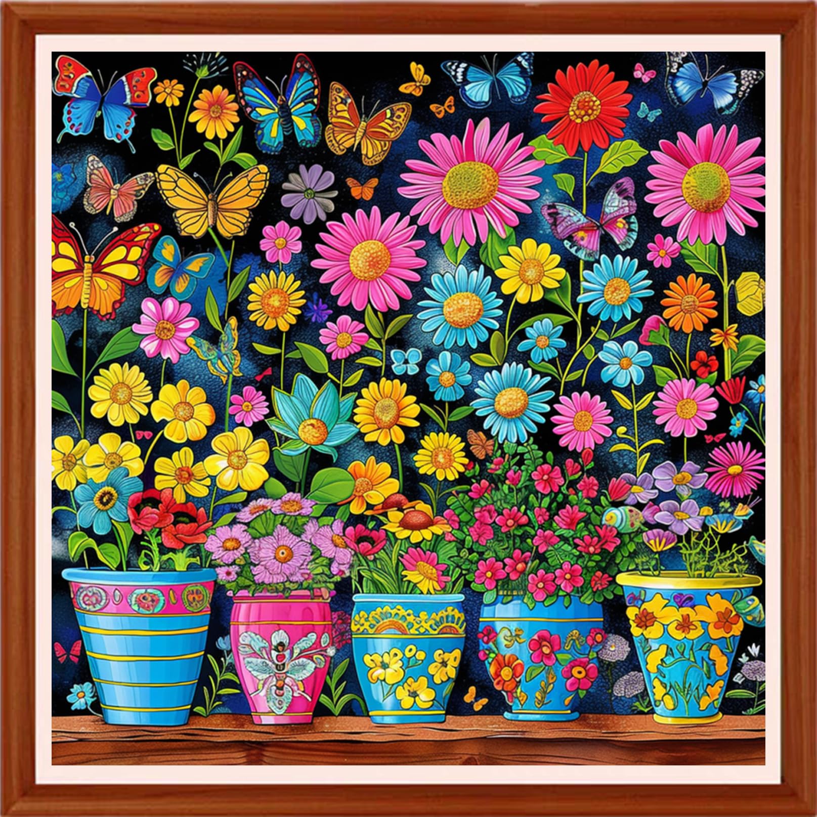 Hopeart Stamped Cross Stitch Kits for Beginner Embroidery Kits for Beginners Adults DIY 11CT Cross Stitch Patterns Needlepoint Kits Crossstitching Kits-Colorful Flower Pot 18x18 inchs