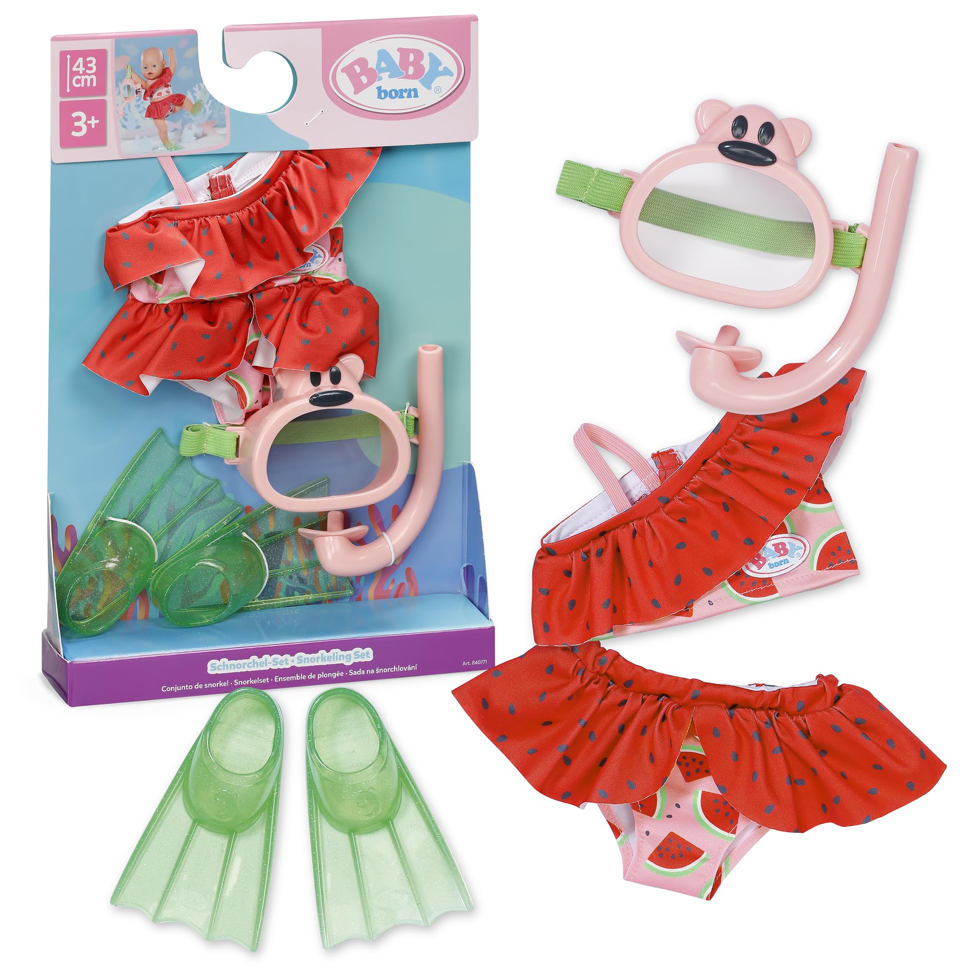 Baby Born Schnorchelset mit Bikini, Taucherbrille und Schwimmflossen für 43cm Puppen