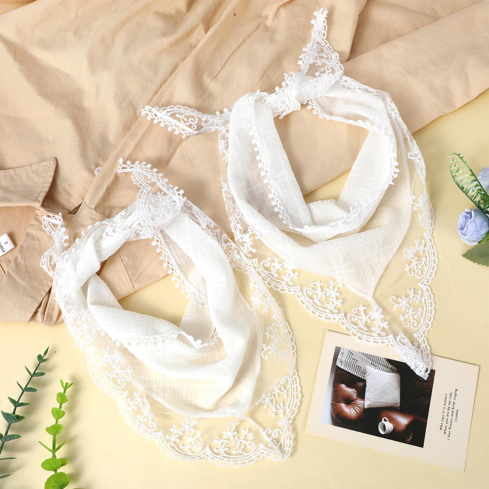 Buildcon 2 Pcs Bandanas for Women, Head Scarf for Women, Headband, Hair Scarf, White Lace Triangle Bandana Scarf 1