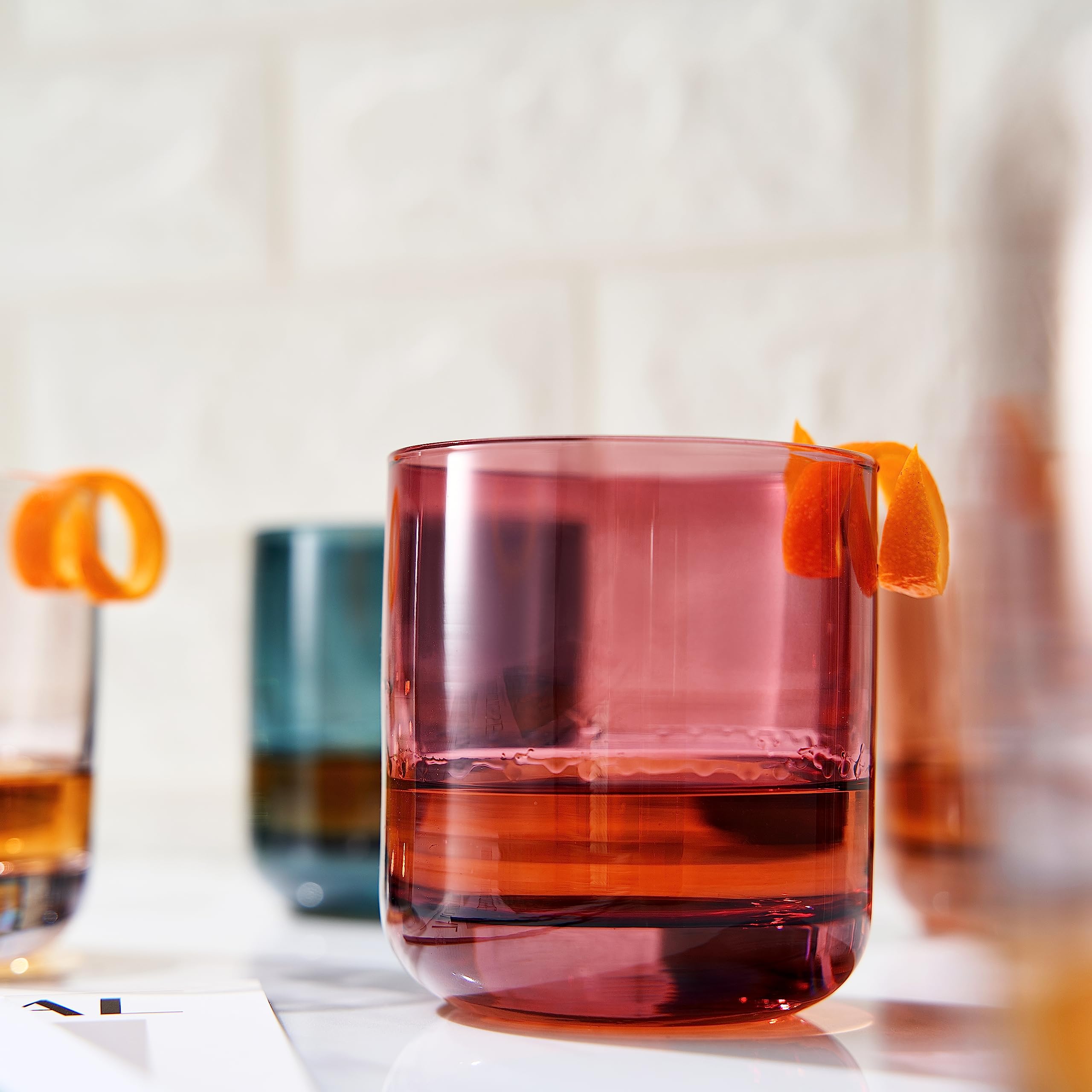 Khen Vintage altmodische Trinkgläser,Set mit 6 Stück,272 ml gedämpfte klassische Whiskey-Glaswaren, pastellfarbenes Trinkglas für Getränke, Cocktail, Bourbon, Wasser, Geschenk für Ihn (272 ml)
