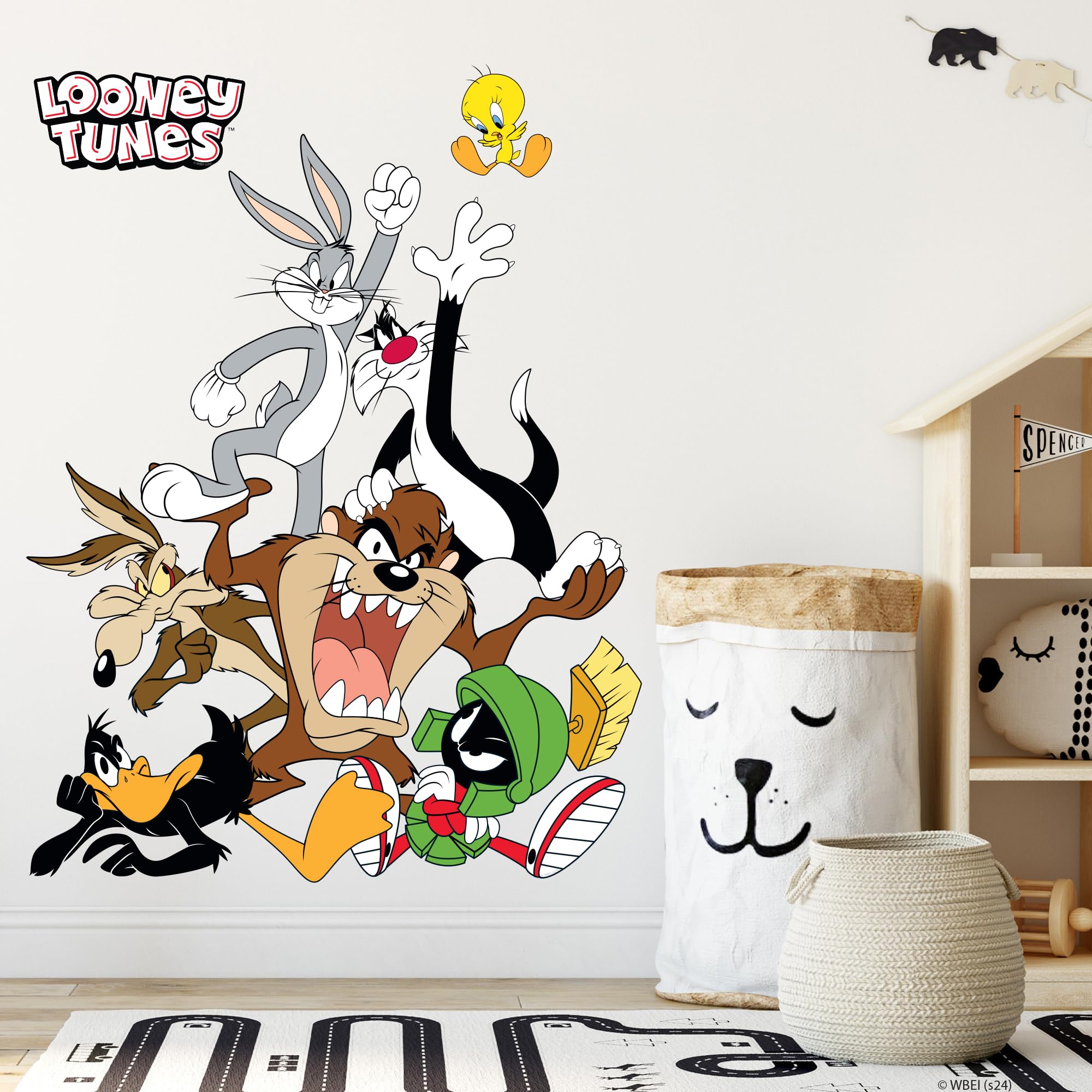 Themed Blue Looney Tunes Wall Sticker - Group Pyramid Wall Decal Art (90Cm Height X 65Cm Width)