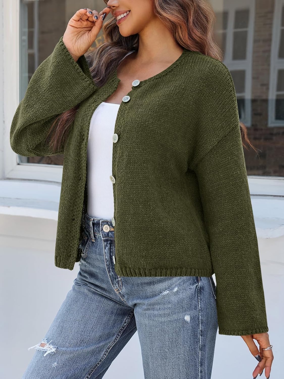 Saodimallsu Women 2025 Oversized Button Down Cardigan Chunky Knit Long Sleeve Sweater - Image 4