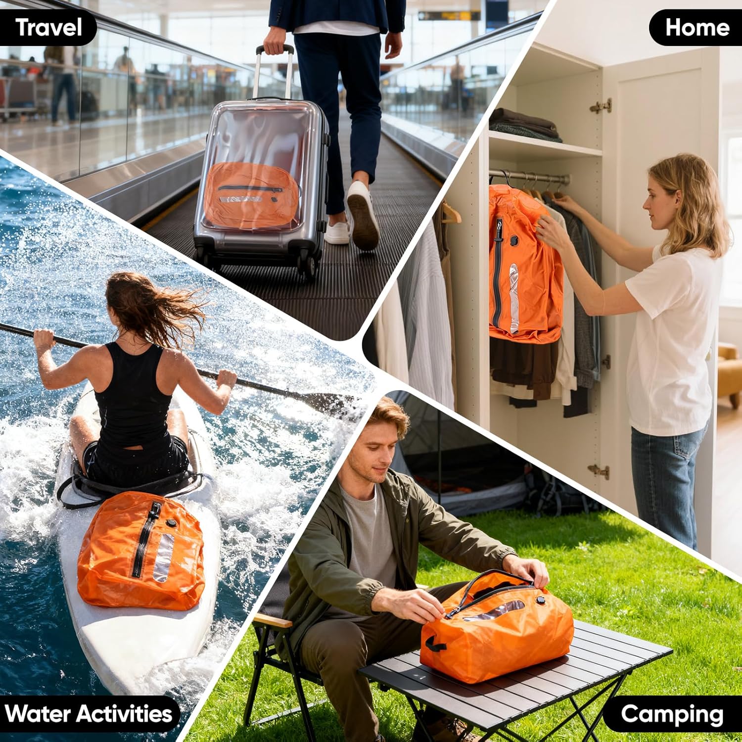 Vacuum Bags for Travel with Pump, Vacuum Packing Cubes for Travelers, Vacuum Seal Bags for Clothing, Reusable IP68 Waterproof Airless Travel Bags for Luggage, Backpack & Suitcase (Orange 2PC + Pump) - Image 7