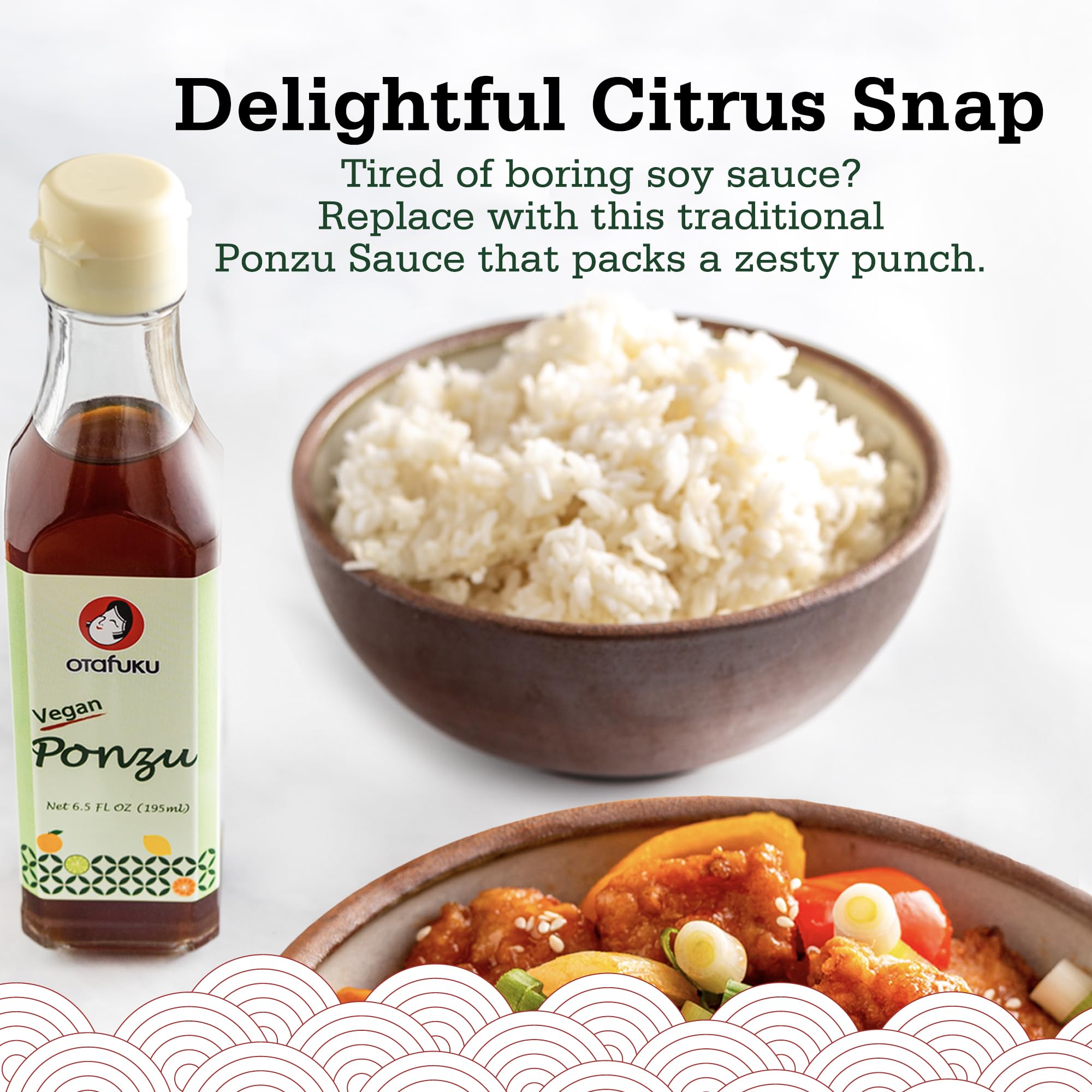Salsa de condimento Otafuku Ponzu, salsa de soja refinada con jugo de cítricos, ideal para sazonar y mojar, vegana, sin gluten (1 x 195 ml)