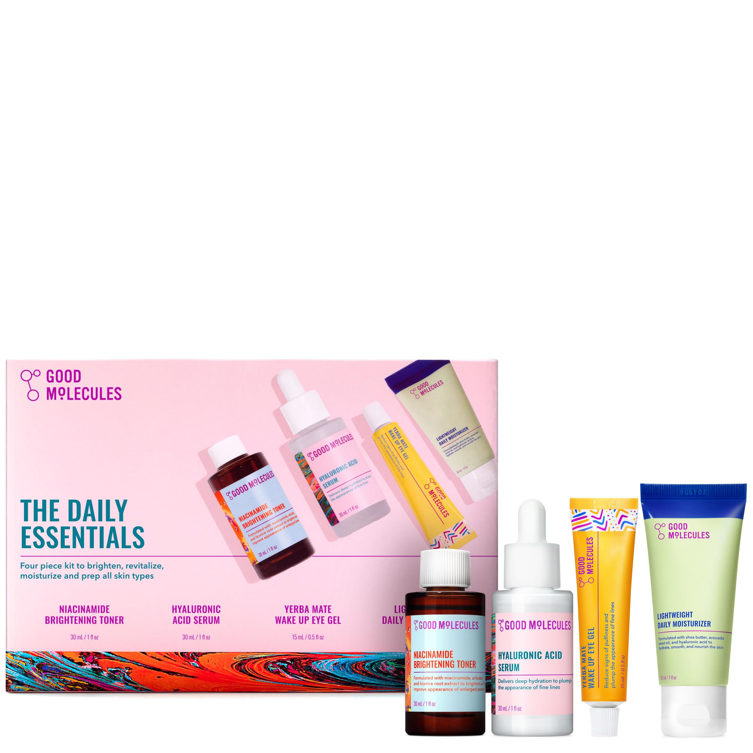 Good Molecules The Daily Essentials Set, 4-Step Skin Care Kit, 4 Minis