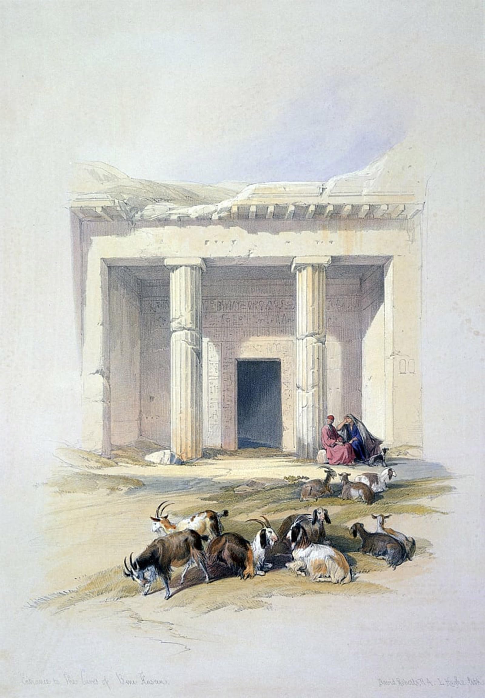 ARTXLXXBN Famous Painting Art Wall Decor Abstract Art Picture Entrance to the Cave of Beni Hassan by David Roberts Animal Pictures for Home Decor 60x90cm