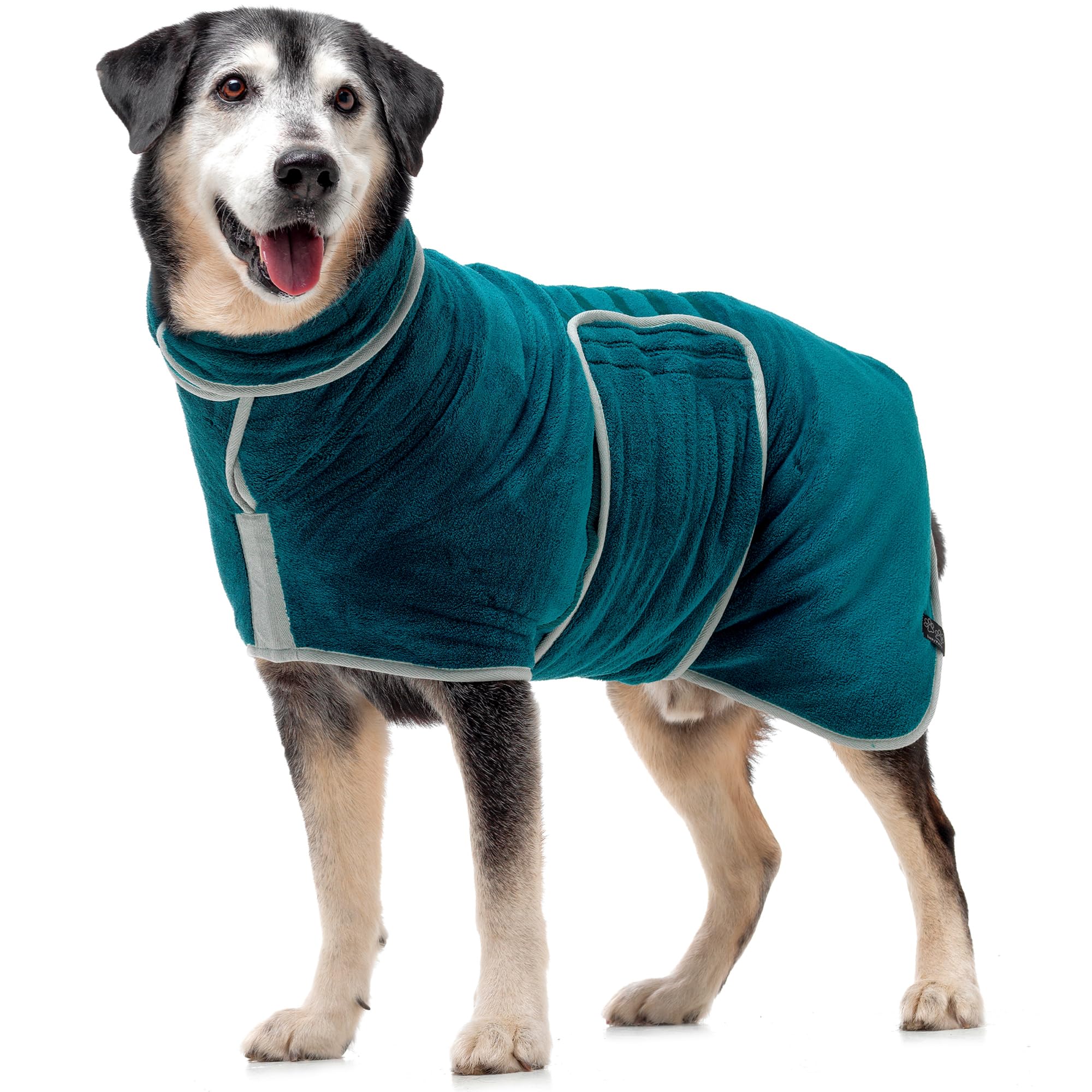 Lucky PawsUK Dog Drying Coat - Luxurious Double Layer Dog Towel Robe - Dry Your Dogs in Minutes - Ultra Absorbent Drying Robe & Super Soft Dressing Gown (XL, Teal)