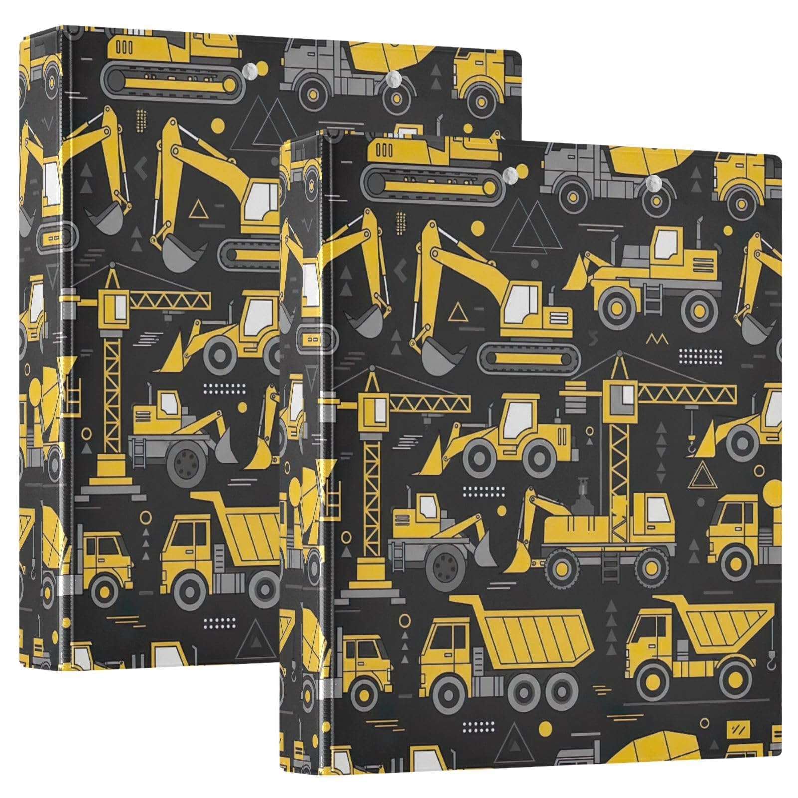 Carpeta de 3 anillas, carpeta amarilla de anillos en D para vehículos de construcción con bolsillos, paquete de 2