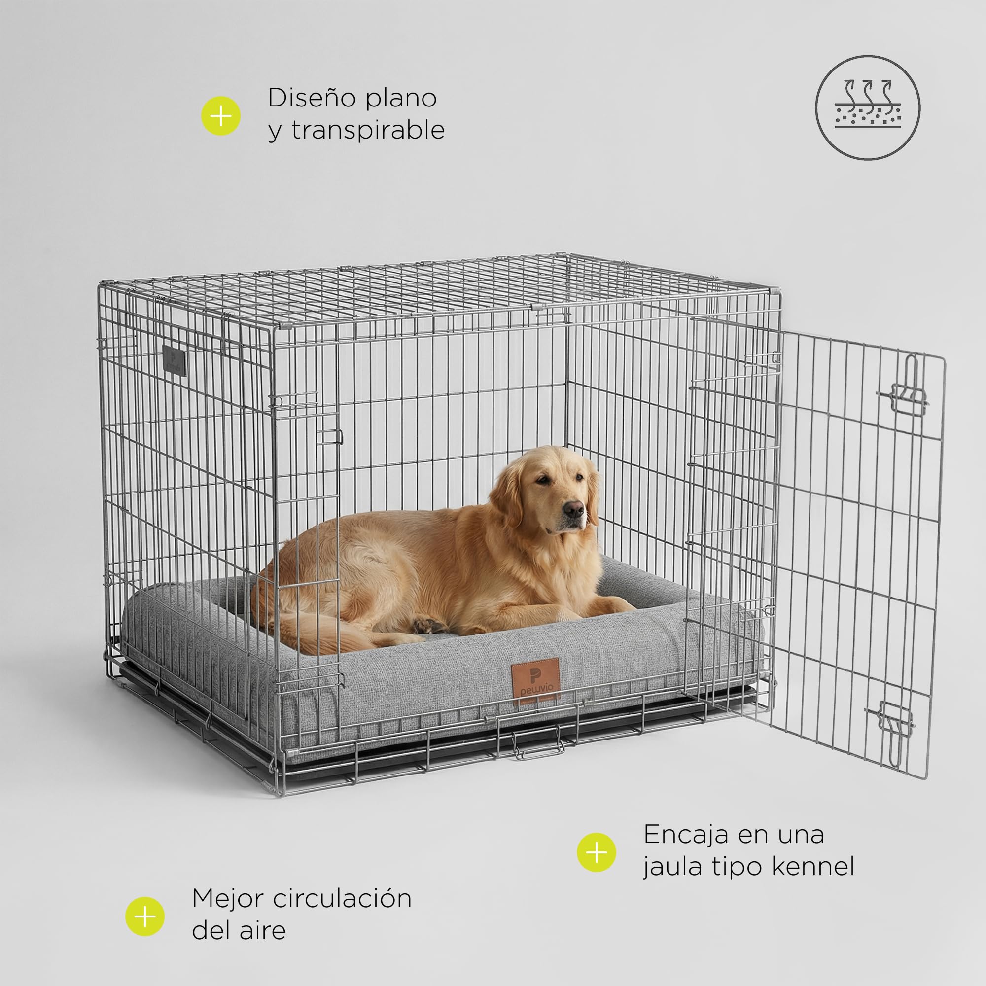Kibi Cama para Perro Grande Cómoda Viscoelástica Colchoneta sin Bordes con Espuma T18 y 2 cm de Viscoelástica, Funda Extraíble Lavable a 30 C, Base Antideslizante, para Jaula, 80 x 60 x 15 cm