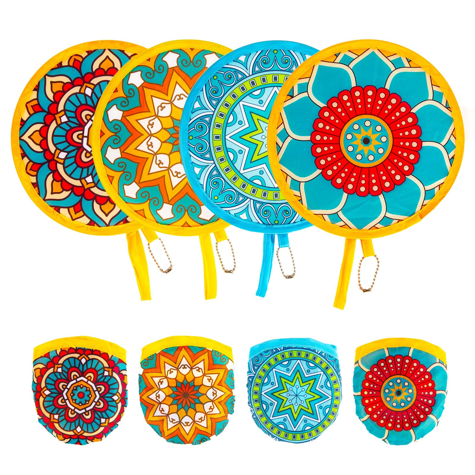 ALNKDH 4 Pcs Mandala Pattern Hand Fan,Chinese Japanese Style Foldable Fan,Multi-Role Round Handheld Fans, Beautiful Patterns For Wedding Party Home Decor Personal Decoration (4Pcs Mandala)